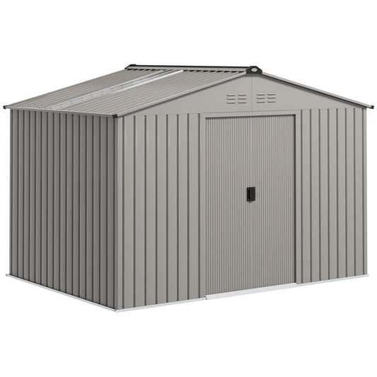 Outsunny Garden Storage Shed, Metal Outdoor Storage Shed House with Foundation Kit, Ventilation, Doors, 9 x 6FT, Silver