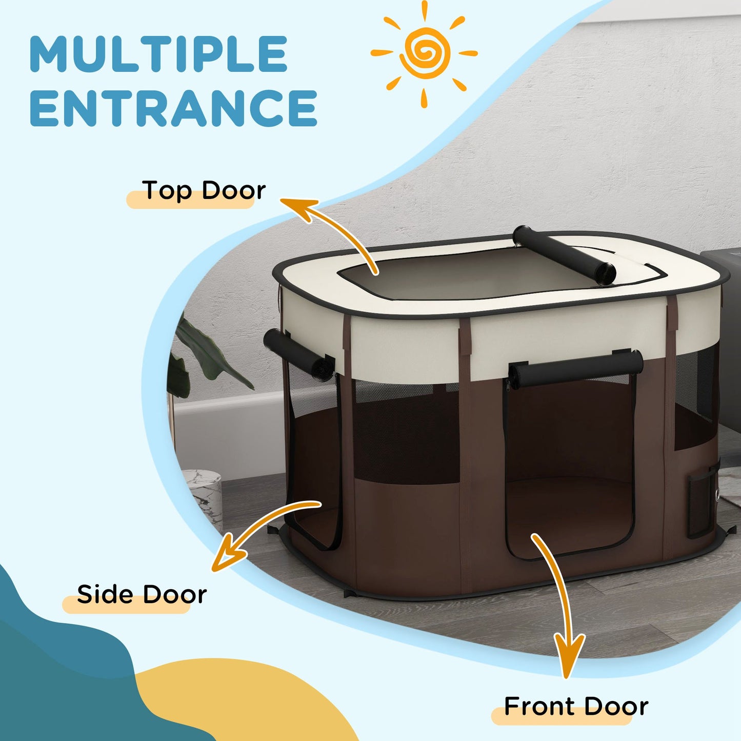 PawHut Foldable Dog Pen with Storage Bag for Indoor/Outdoor Use Brown - Medium