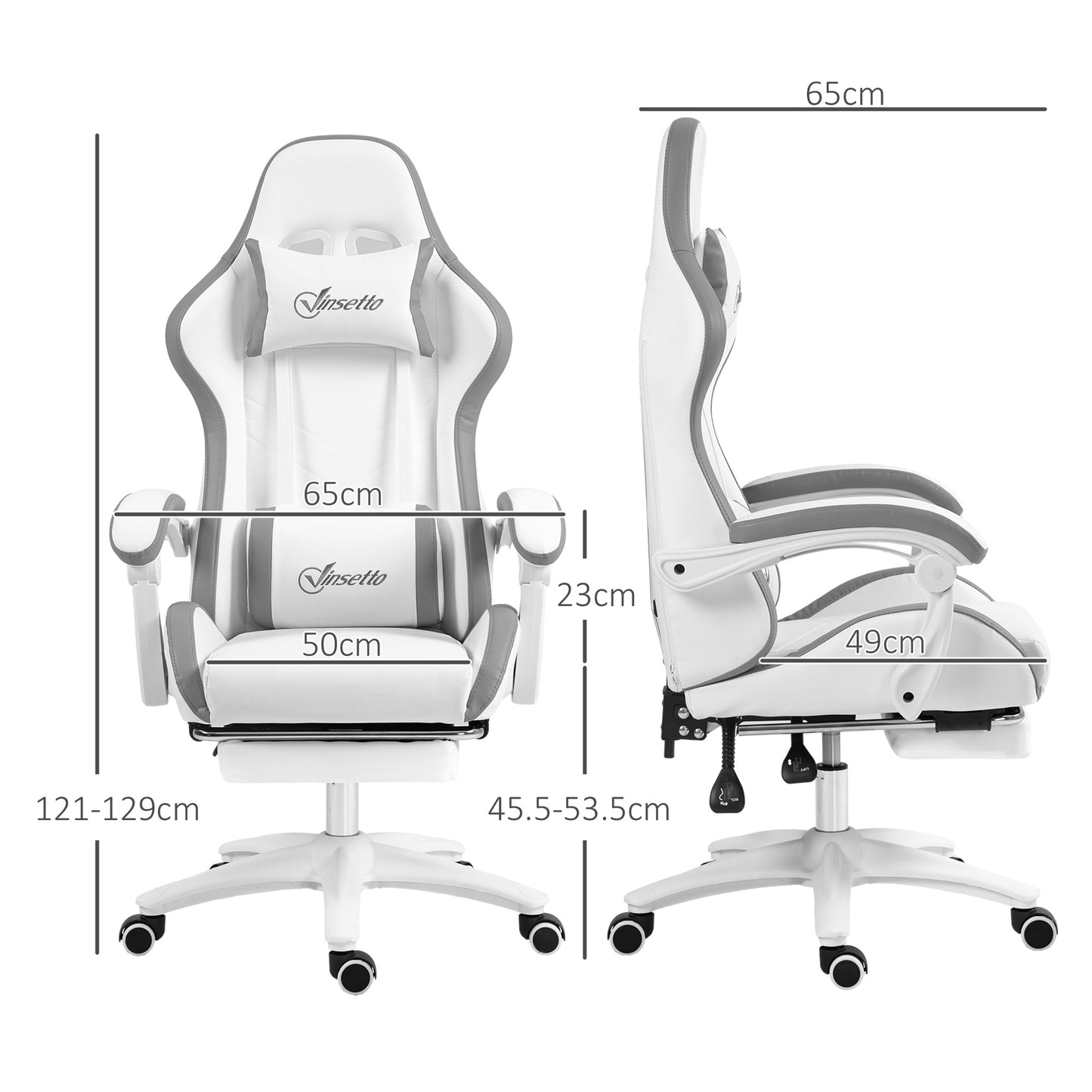 Vinsetto Racing Gaming Chair, Reclining PU Leather Computer Chair with 360 Degree Swivel Seat, Footrest, Removable Headrest and Lumber Support, White and Grey