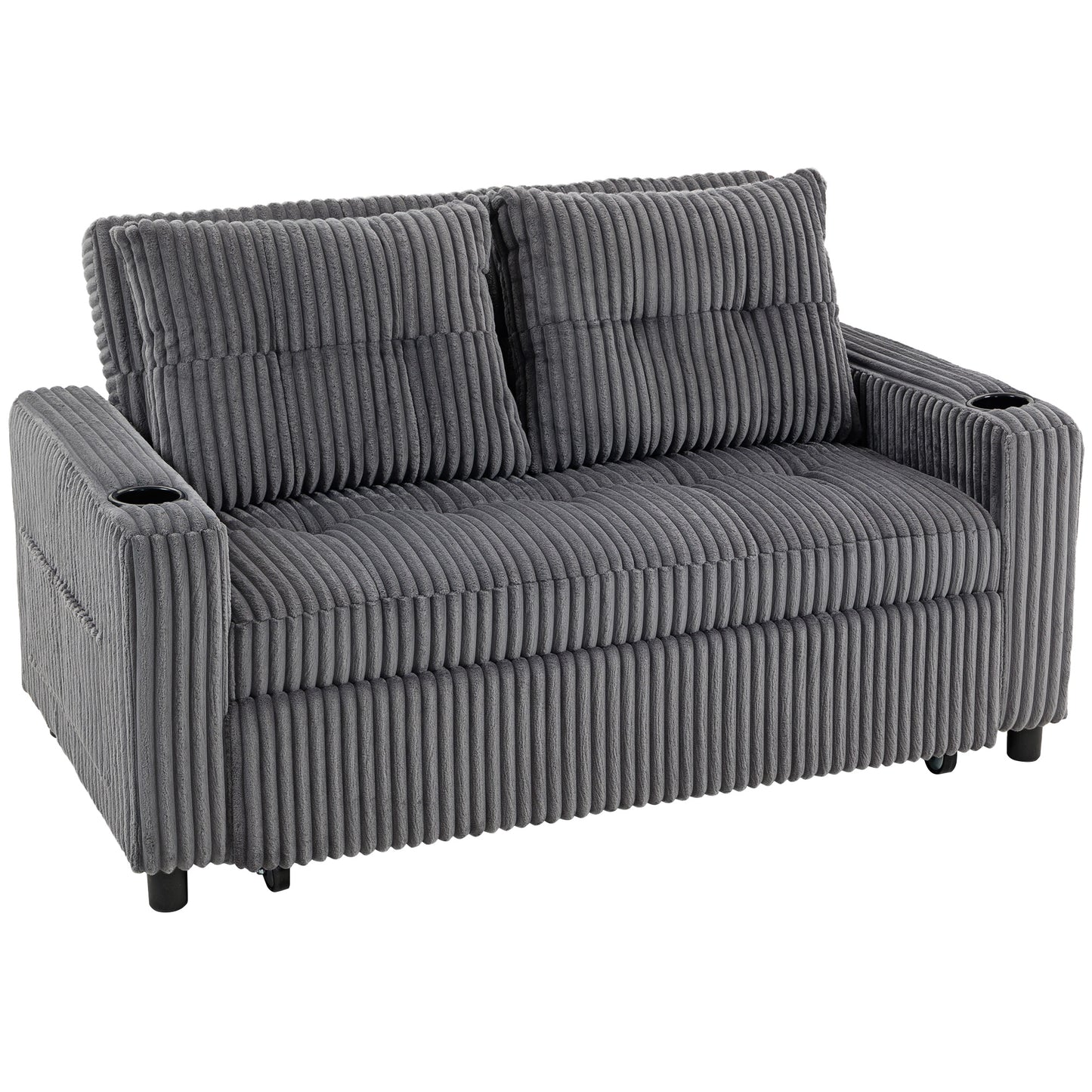 HOMCOM 2 Seater Click Clack Sofa Bed with Pull Out Design, Corduroy Upholstery - Charcoal Grey