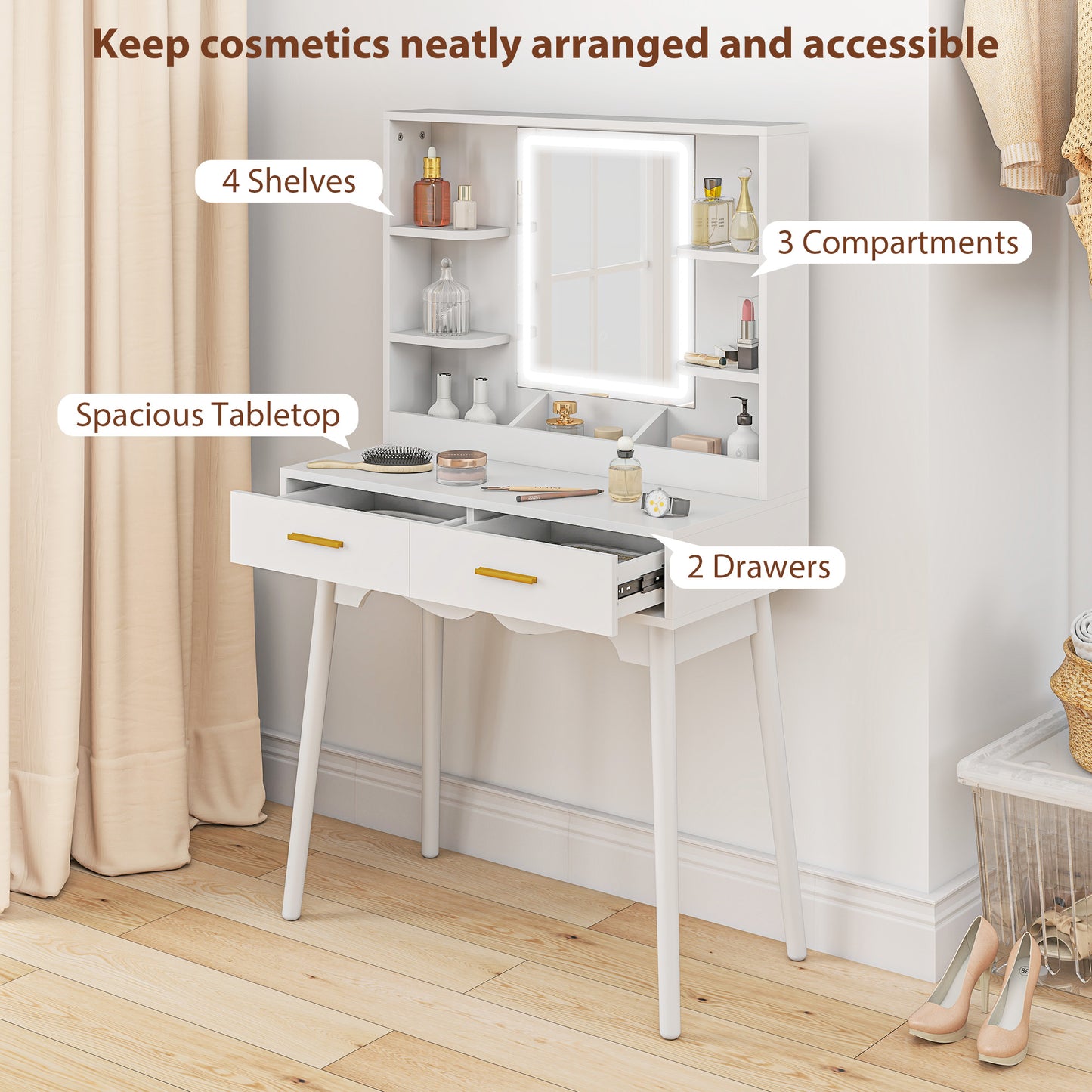 HOMCOM Elegant Dressing Table, with LED Mirror - White