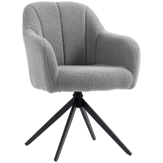 HOMCOM 360 Degree Swivel Accent Chair, Teddy Fleece Armchair, Grey