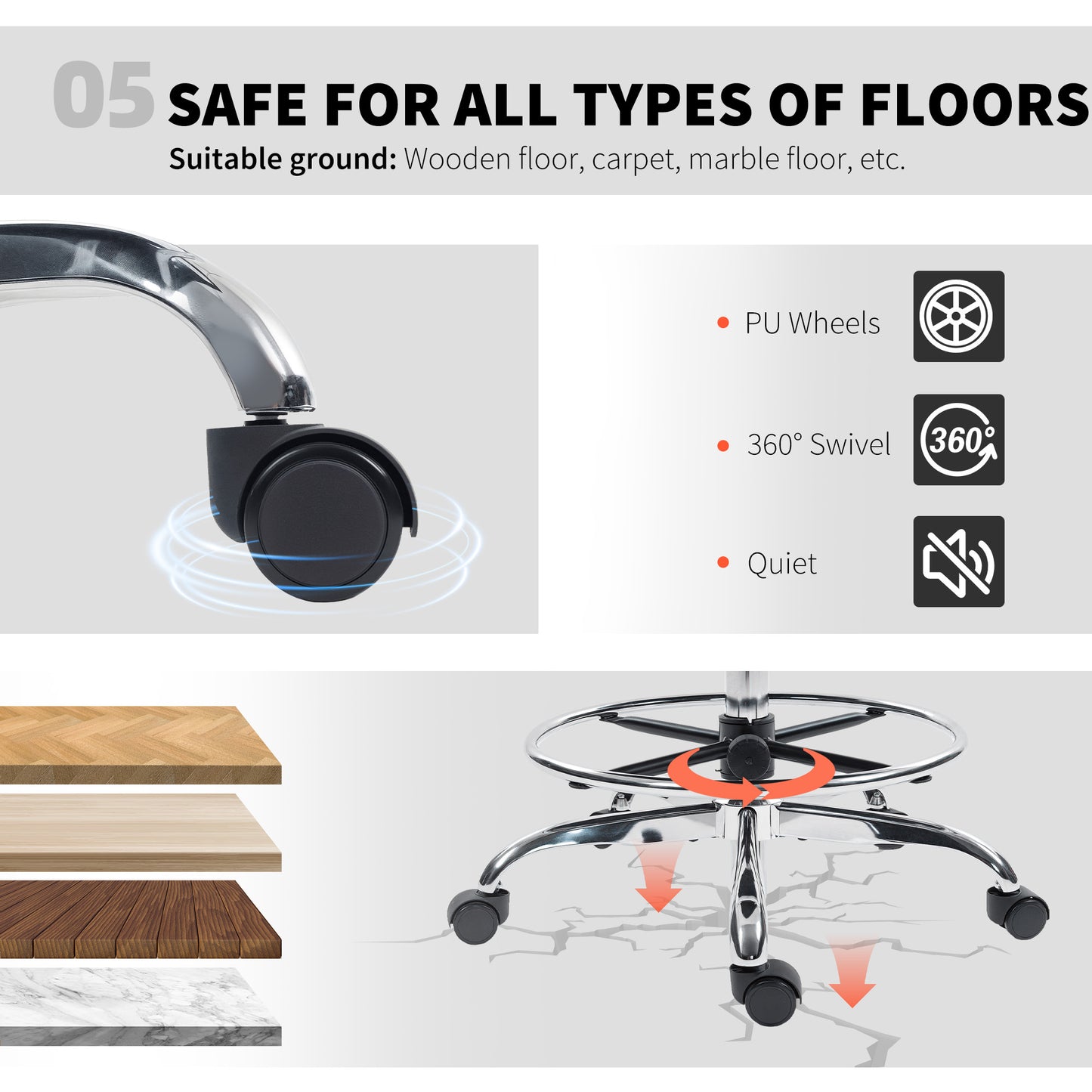 HOMCOM Draughtsman Chair, with Adjustable Lumbar - Black