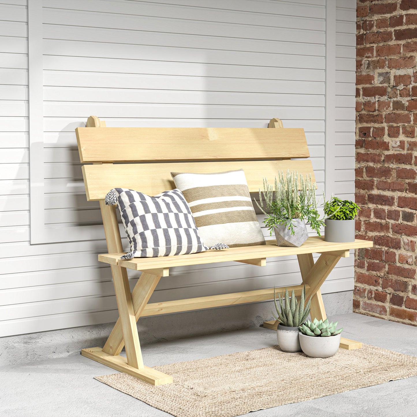 Outsunny 2 Seater Wooden Garden Bench, Fir Wood Loveseat with Slatted Seat & Sloping Back, Natural Finish