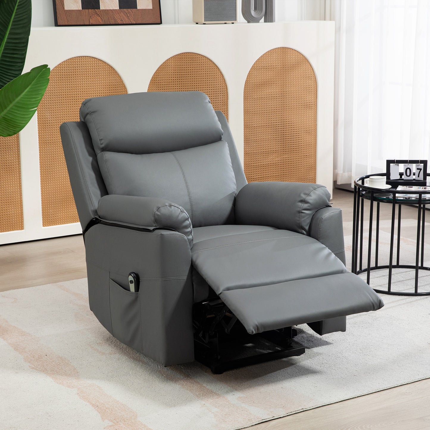 HOMCOM Faux Leather 70° Electric Riser Recliner Chair - Grey