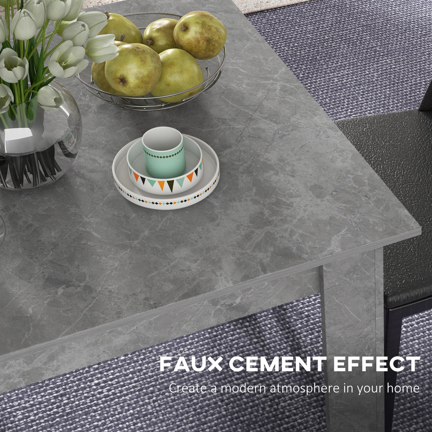 HOMCOM Square Dining Table, Modern Small Dining Table with Faux Cement Effect, Space Saving, Non-slip Foot Pads, Cement Grey