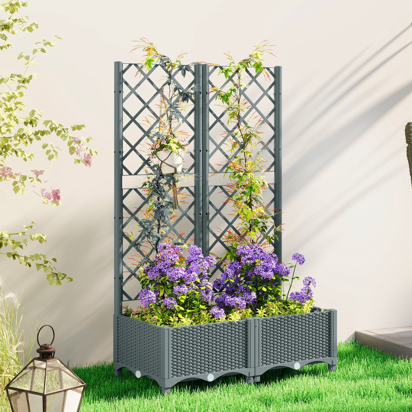 Outsunny Raised Garden Bed with Trellis Grey