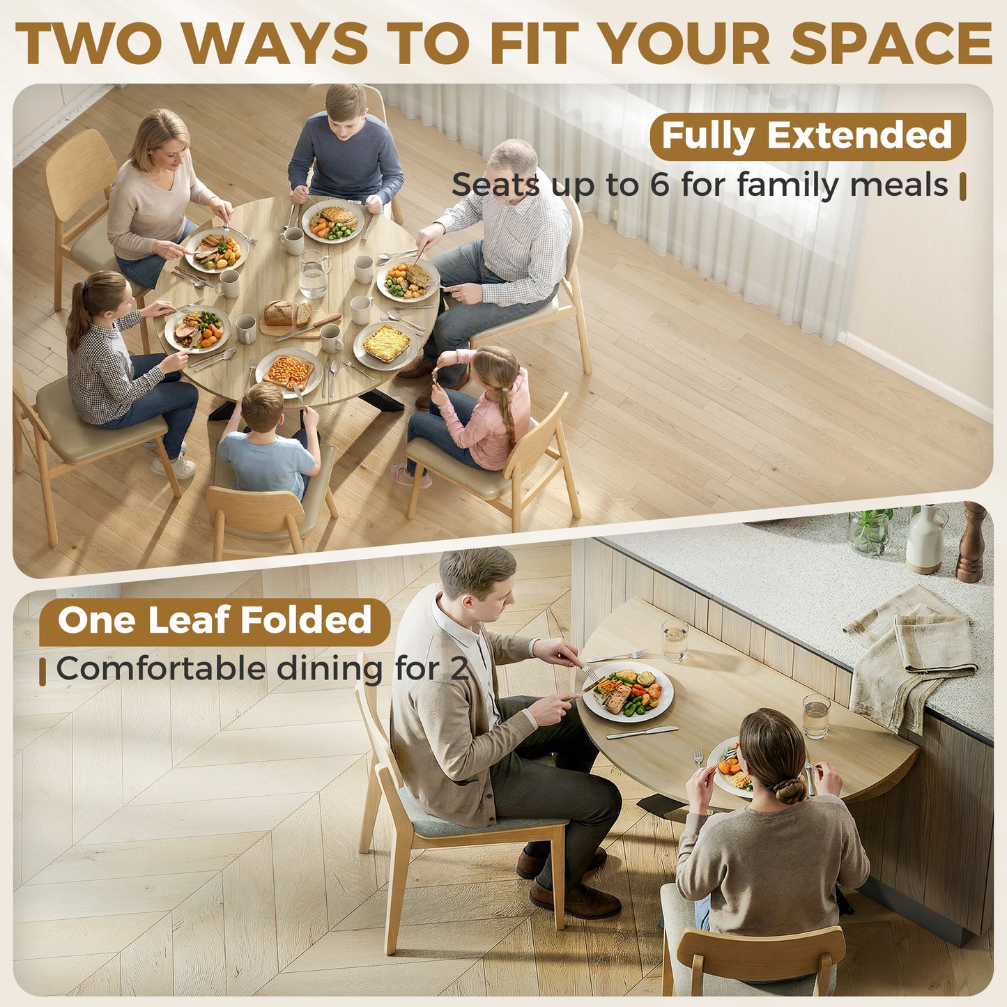 HOMCOM Folding Dining Table, Drop Leaf Table with Adjustable Feet, Natural Wood Finish