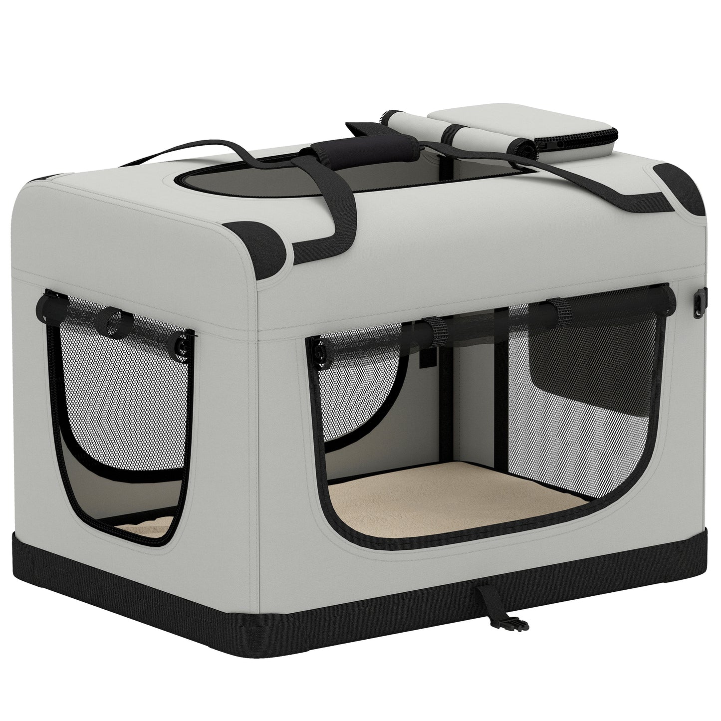 PawHut Pet Carrier Bag, Soft-Sided Dog Carrier with Security Buckle Strap, Washable Cushion and Folded Bowl, Light Grey