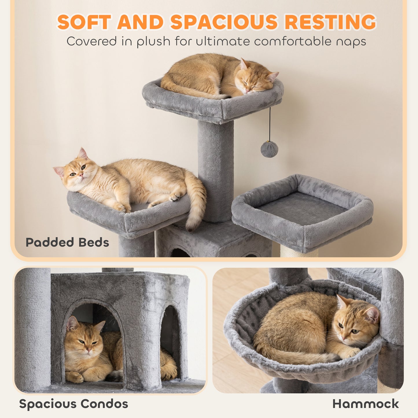 PawHut 184cm Large Cat Tree for Indoor Cats, Multi-Level Tall Kitty Tower with 3 Scratching Posts, 2 Condos, 3 Padded Beds