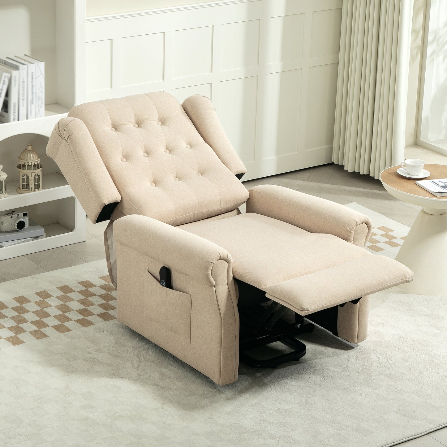 HOMCOM Power Lift Recliner Chair, Wingback Tufted Electric Lift Armchair, Beige