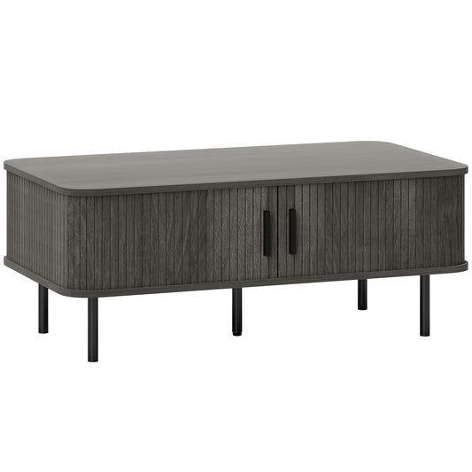 HOMCOM Coffee Table, Storage & Slatted Tambour Sliding Doors, Rectangular with Elevated Base & Foot Pads, Living Room, Grey Wood-Effect