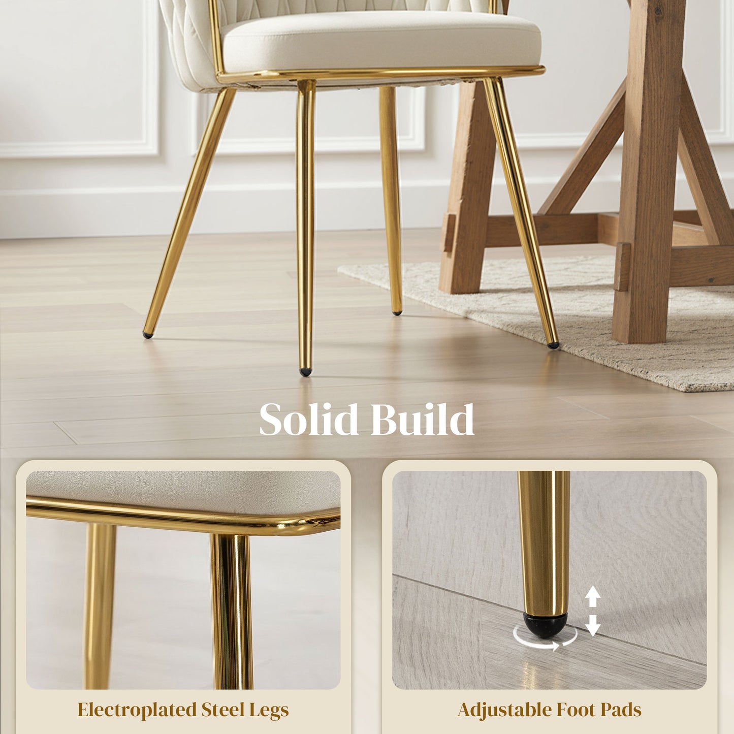 HOMCOM Velvet Dining Chairs Set of 2, Upholstered Cream