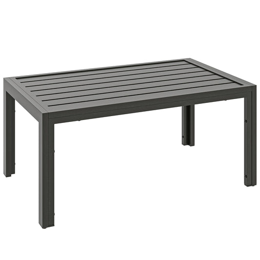 Outsunny Outdoor Side Table, Rectangular Patio Coffee Side Table with Steel Frame and Slat Tabletop for Garden, Balcony, Grey