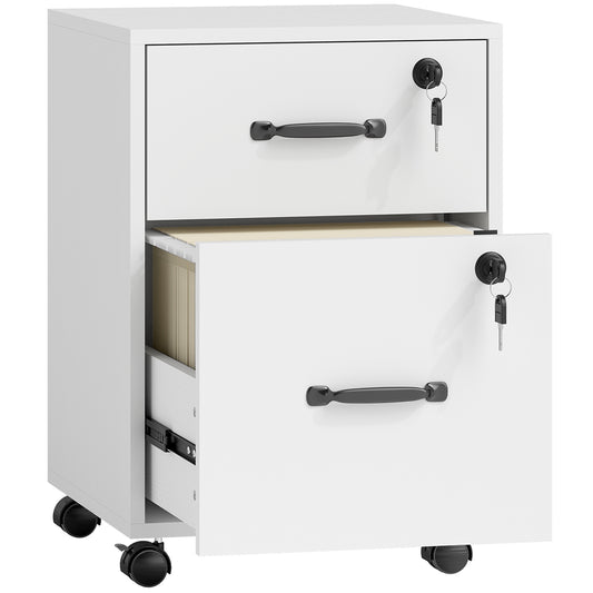 HOMCOM Rolling File Cabinet with 2 Drawers, Mobile Filing Cabinet with Hanging File Folder for Letter Sized Documents, White