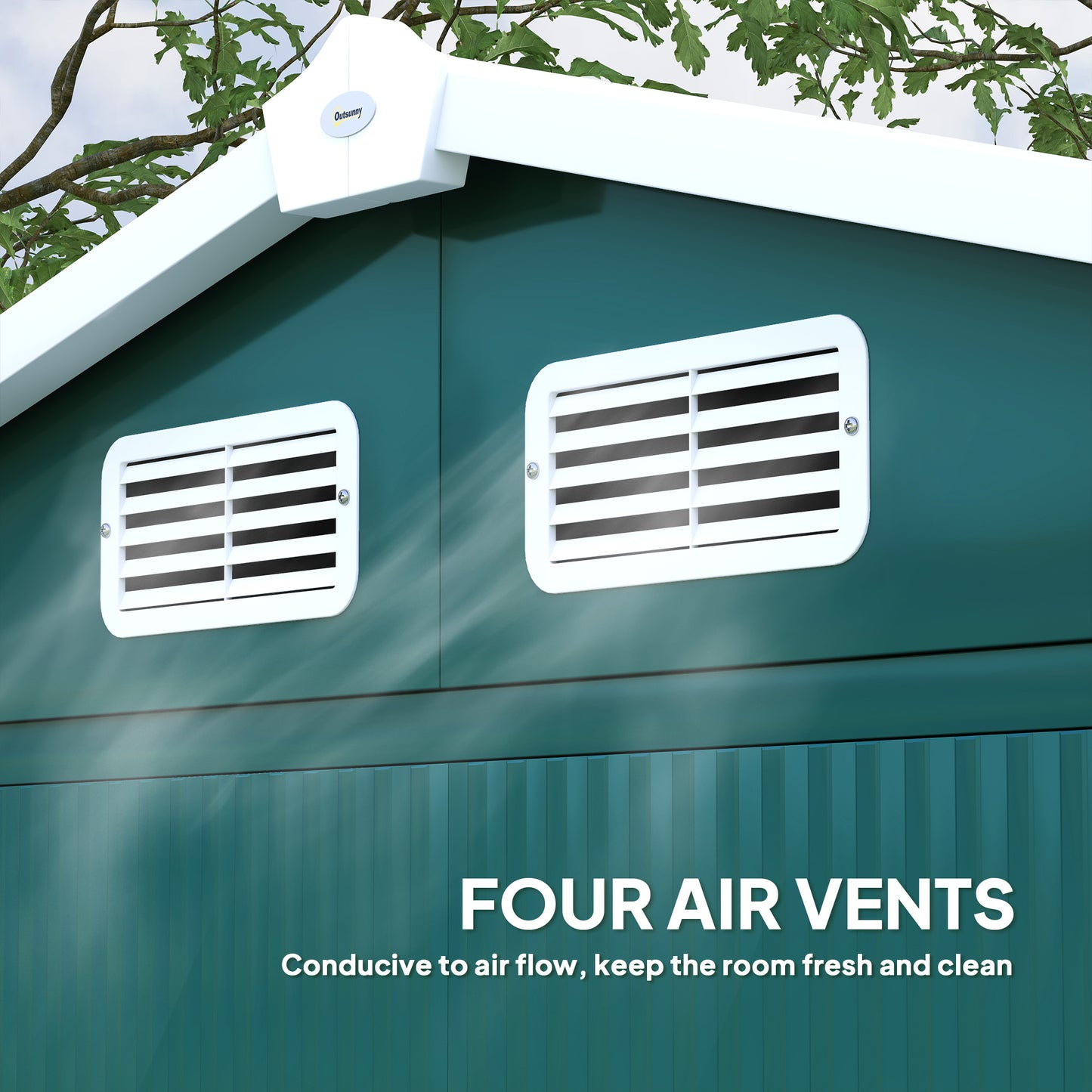 Outsunny Garden Shed 7x4ft, Easy Assembly, Upgraded Galvanised Steel, Double Lockable Doors, Vents & Gloves, Foundation Kit, Green