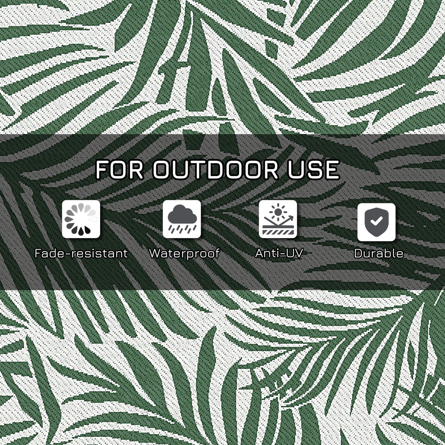 Outsunny Reversible Outdoor RV Rug, 1.5 x 2.4m Waterproof Patio Mat, Green Leaves for Garden, Beach, Camping