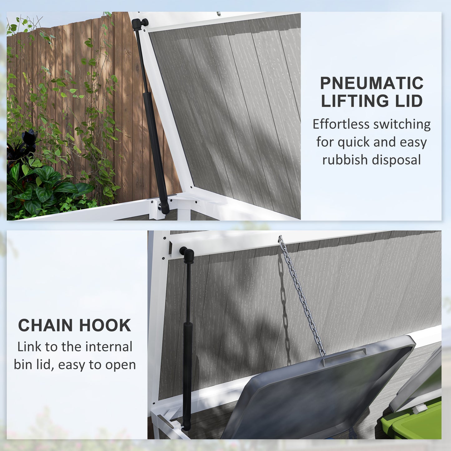 Outsunny 4.7x2.5 FT Garden Shed, Double Bin Storage with Lockable Doors & Openable Lid, Grey