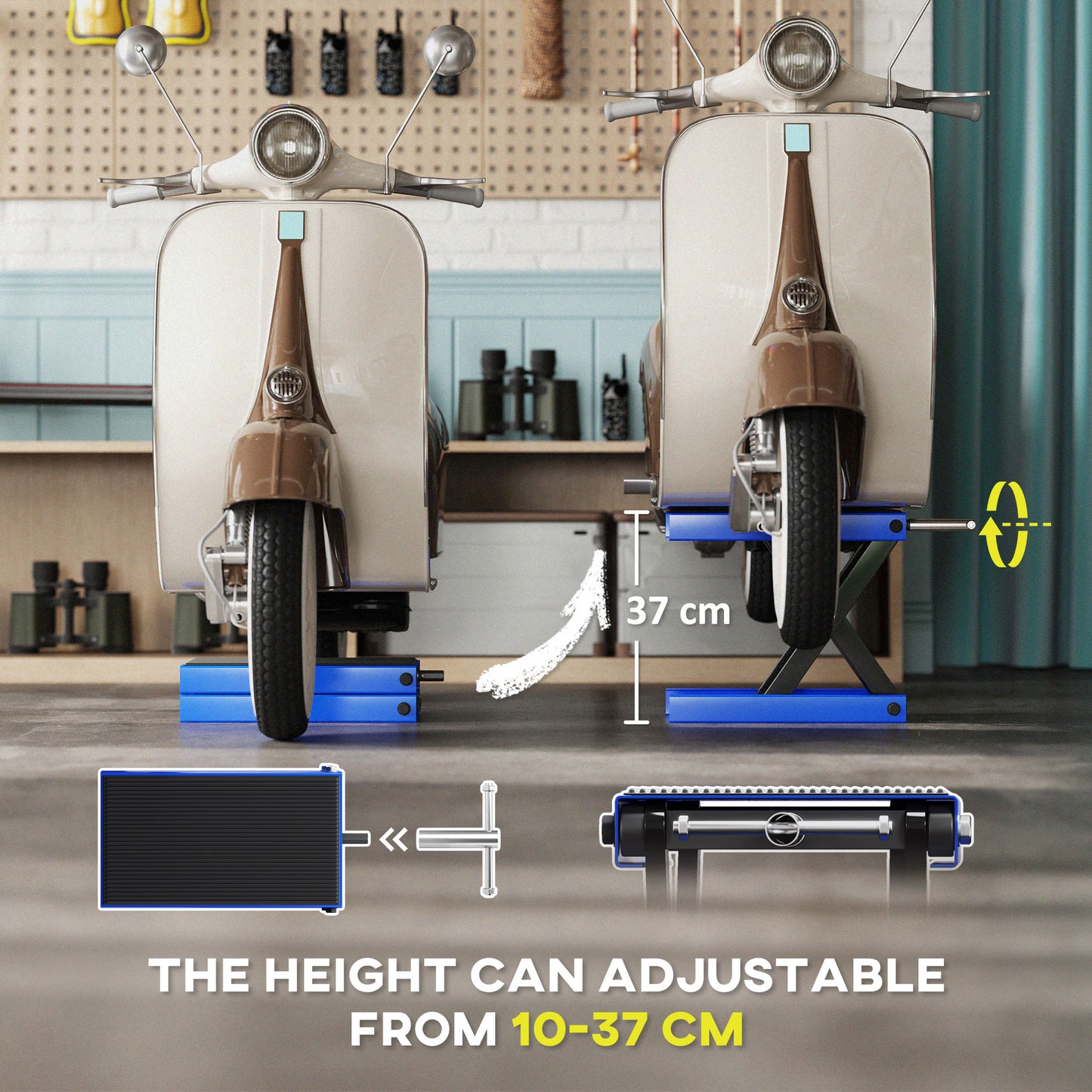 DURHAND Motorcycle Scissor Lift Jack, Anti-Slip Deck, Steel Repair Stand, Blue