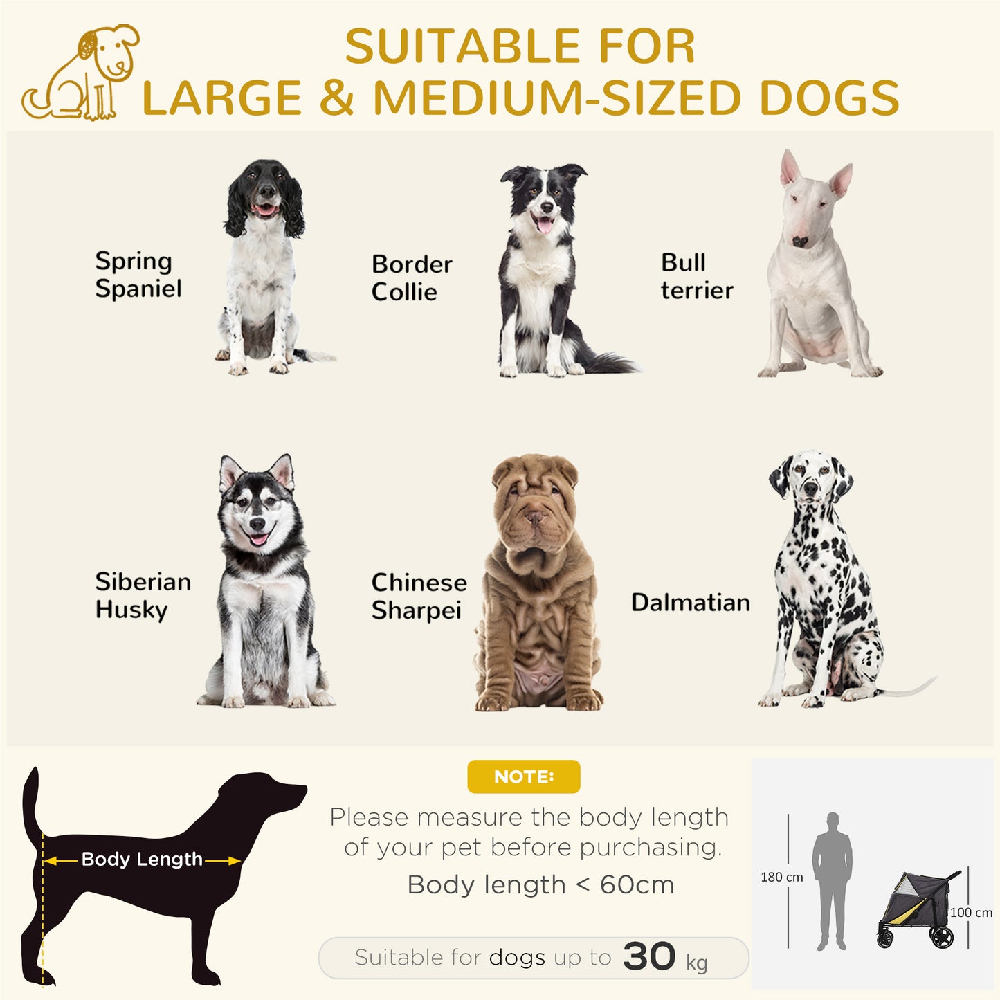 PawHut Foldable Pet Travel Stroller, Rain Cover, Mesh Window, Safety Leash, Storage Bags, Shock Absorber, for Large/Medium Dogs (Grey)