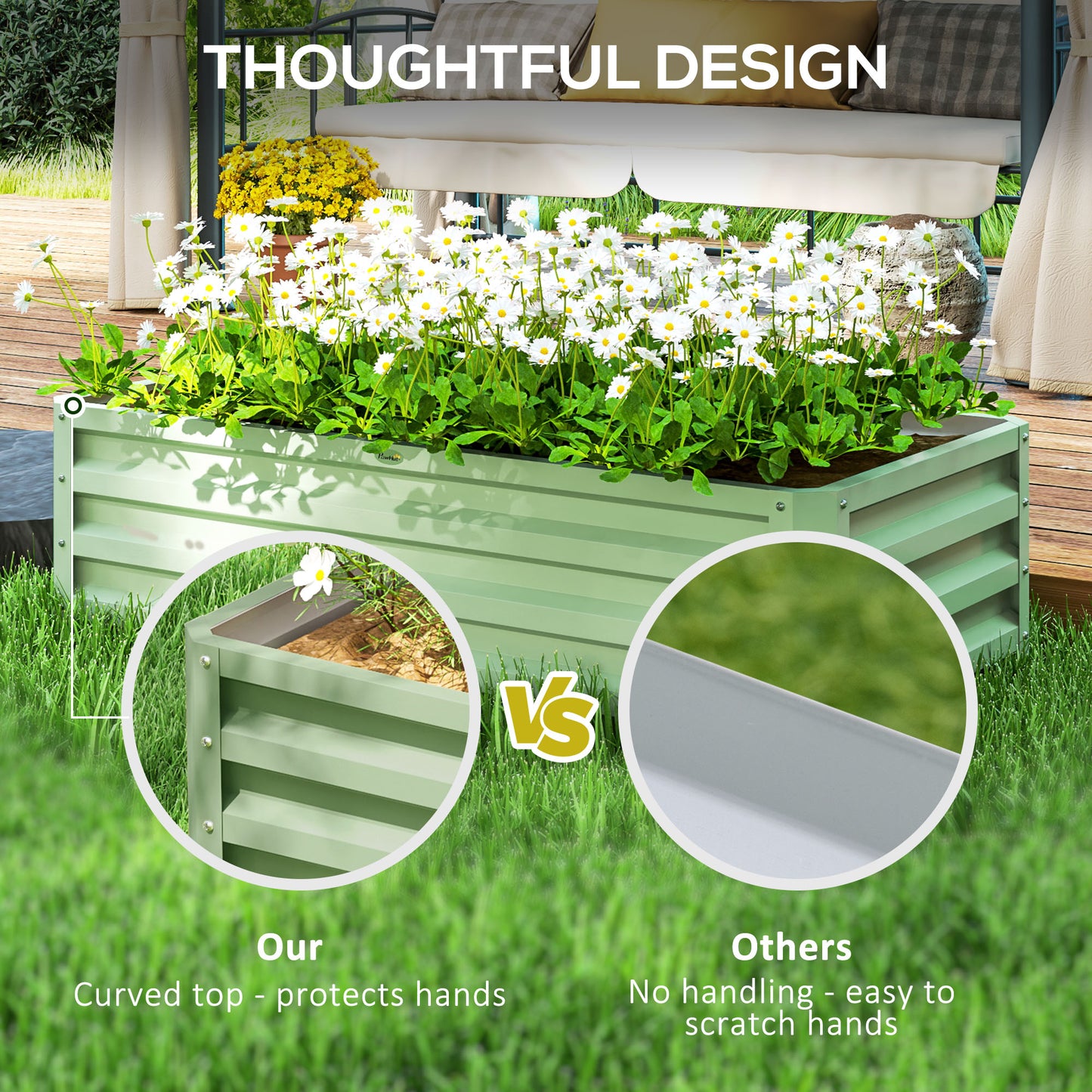 Outsunny Raised Beds for Garden, Galvanised Outdoor Planters, for Herbs and Vegetables, Use for Patio, Garden, Balcony, Green