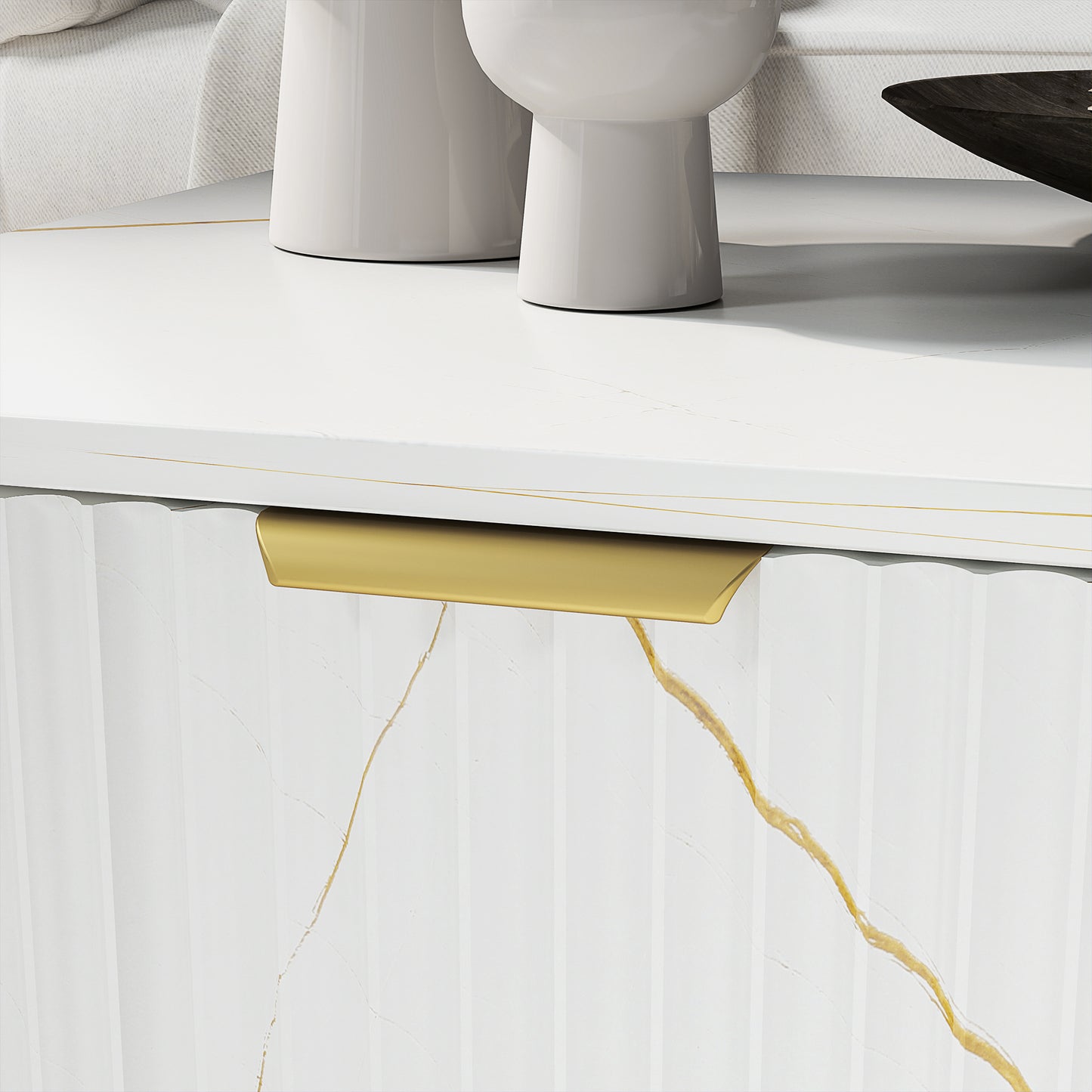 HOMCOM Elegant Marble Effect Storage Coffee Table - White