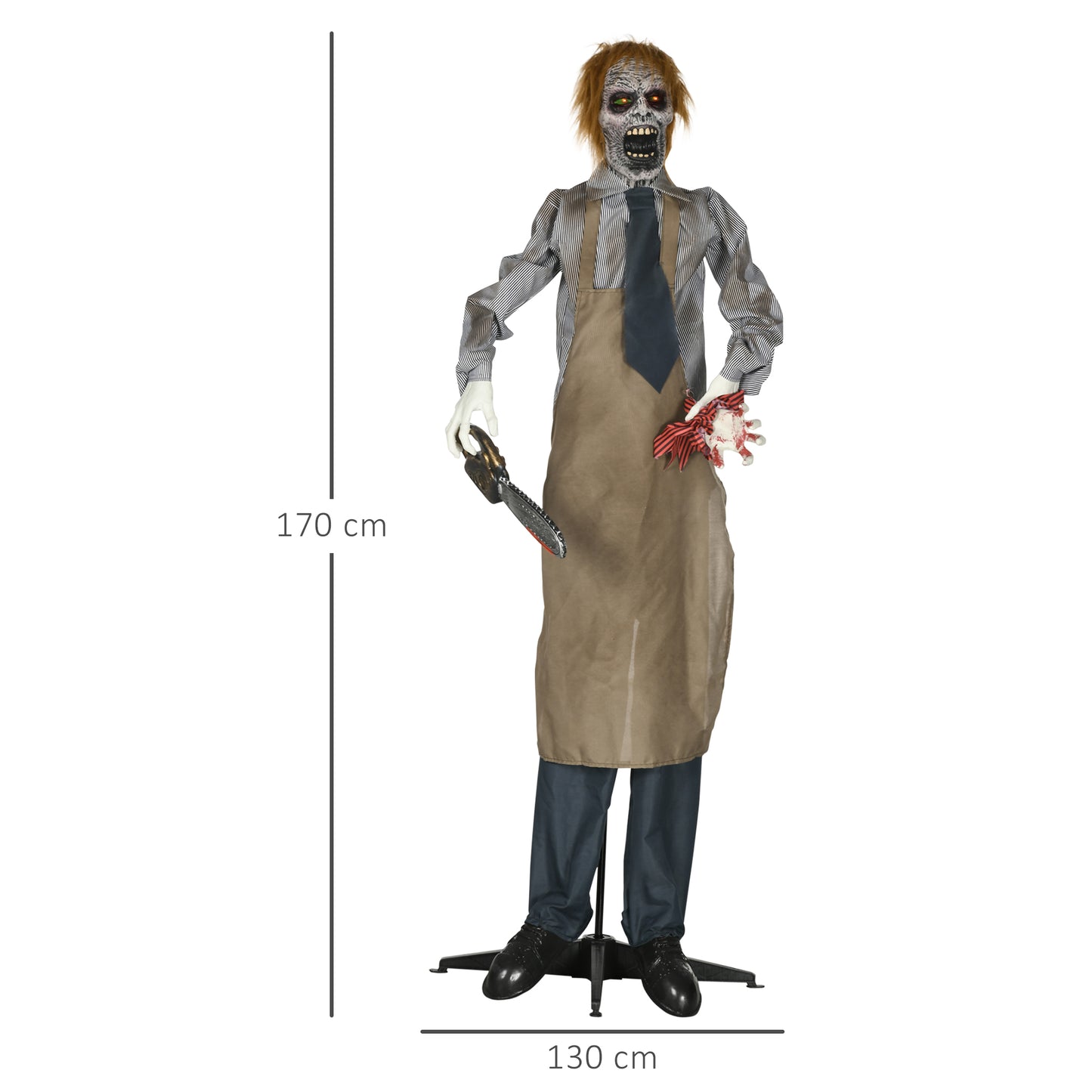 HOMCOM 5.5ft Life Size Animatronic Chainsaw Killer, Sound & Motion Activated Halloween Prop, Light Up Eyes, Posable Arms, Moving Body - Outdoor