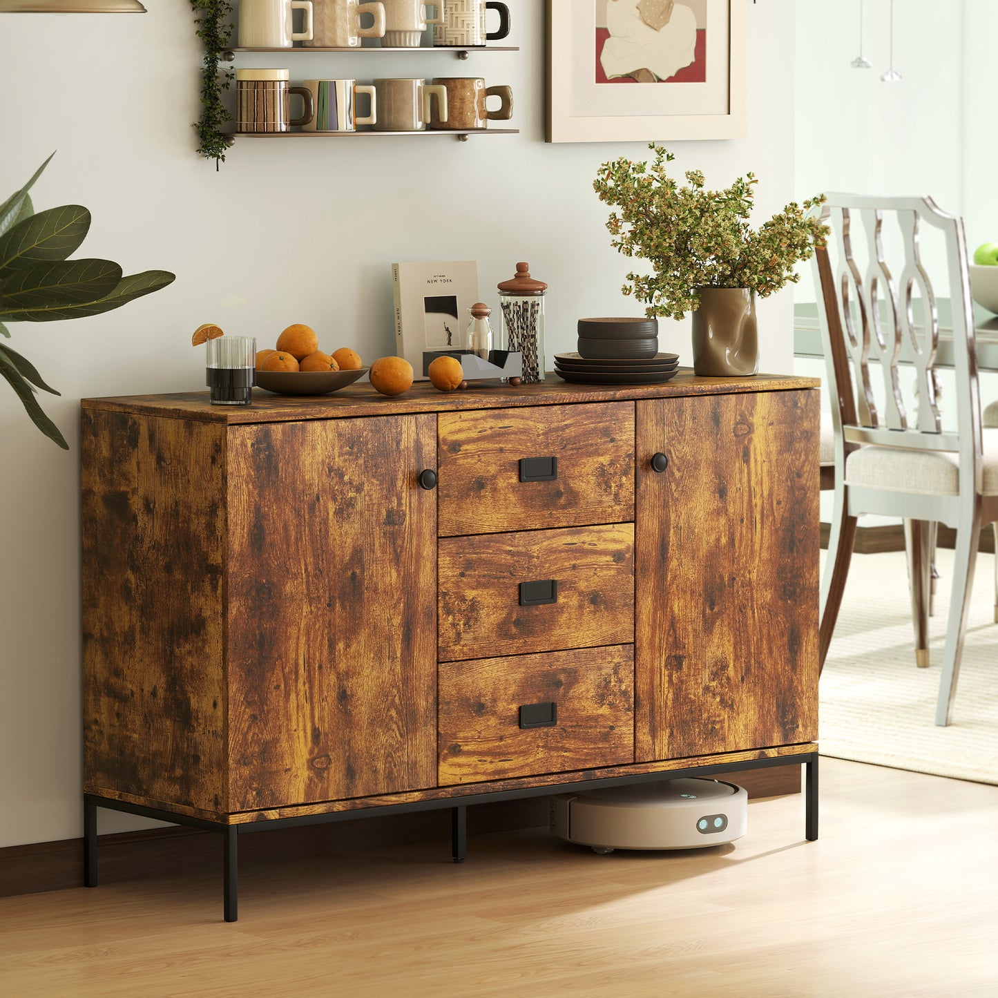 HOMCOM Industrial Rustic Brown Sideboard