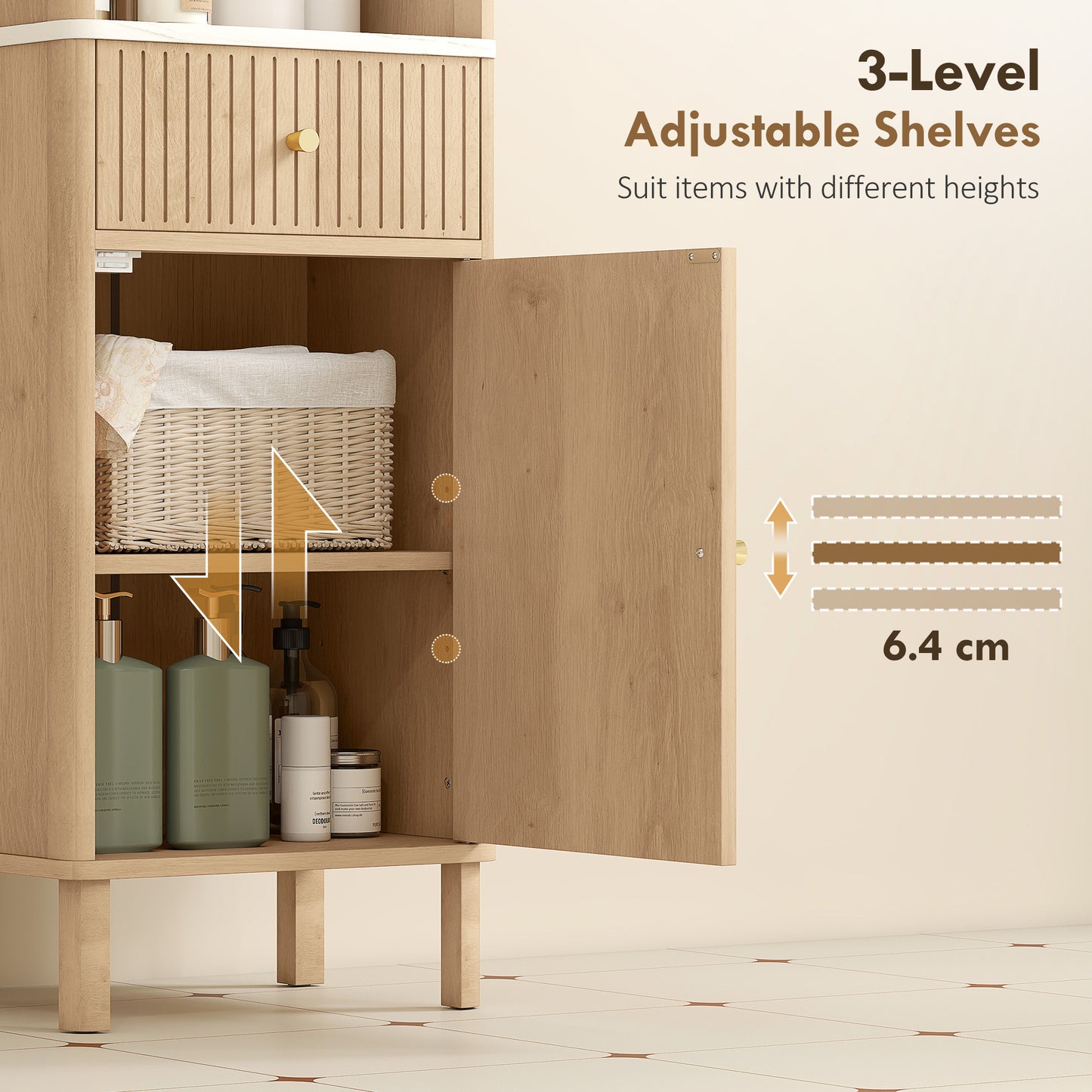 HOMCOM Multi-Storage Groove Door Bathroom Cabinet - Oak