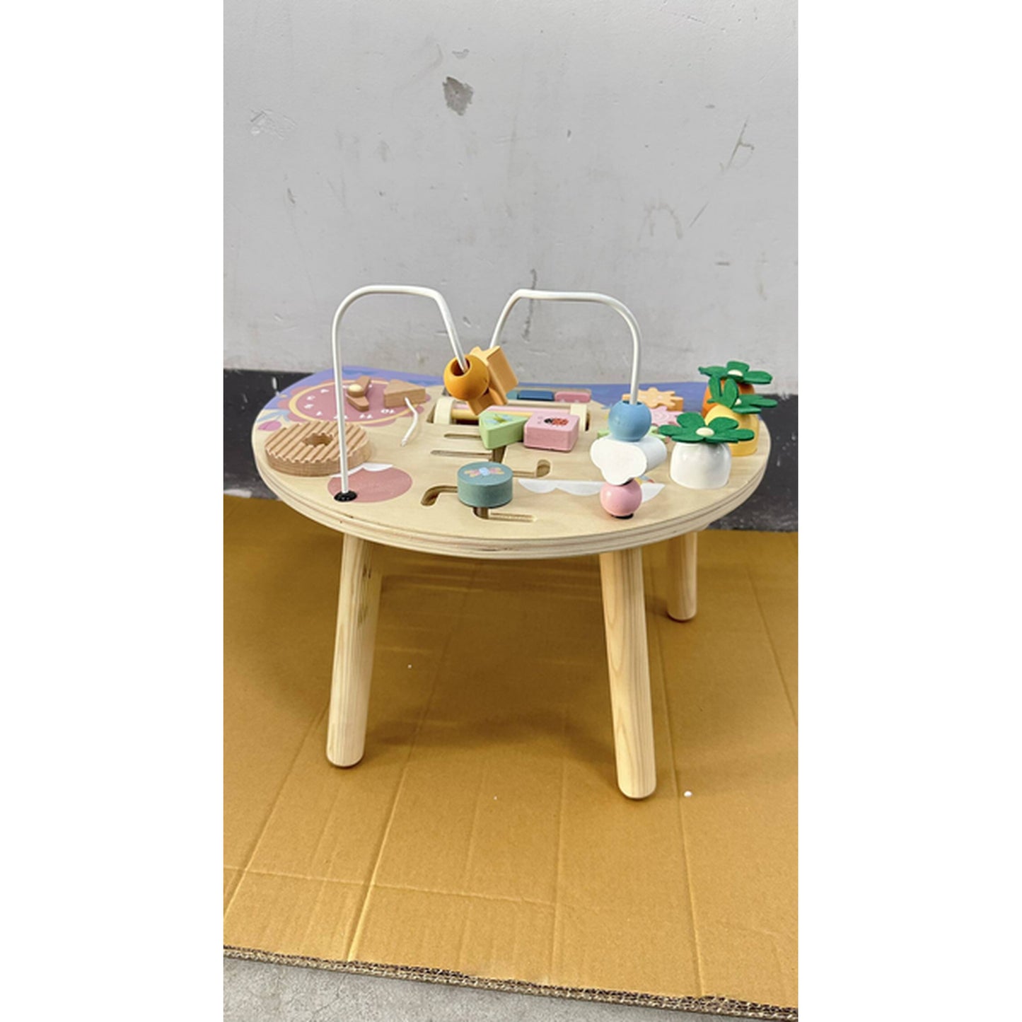 AIYAPLAY Wooden Baby Activity Table for 1-3 Years, 6-in-1 Montessori Activity Table with Gears, Bead Maze, Rotating Clock