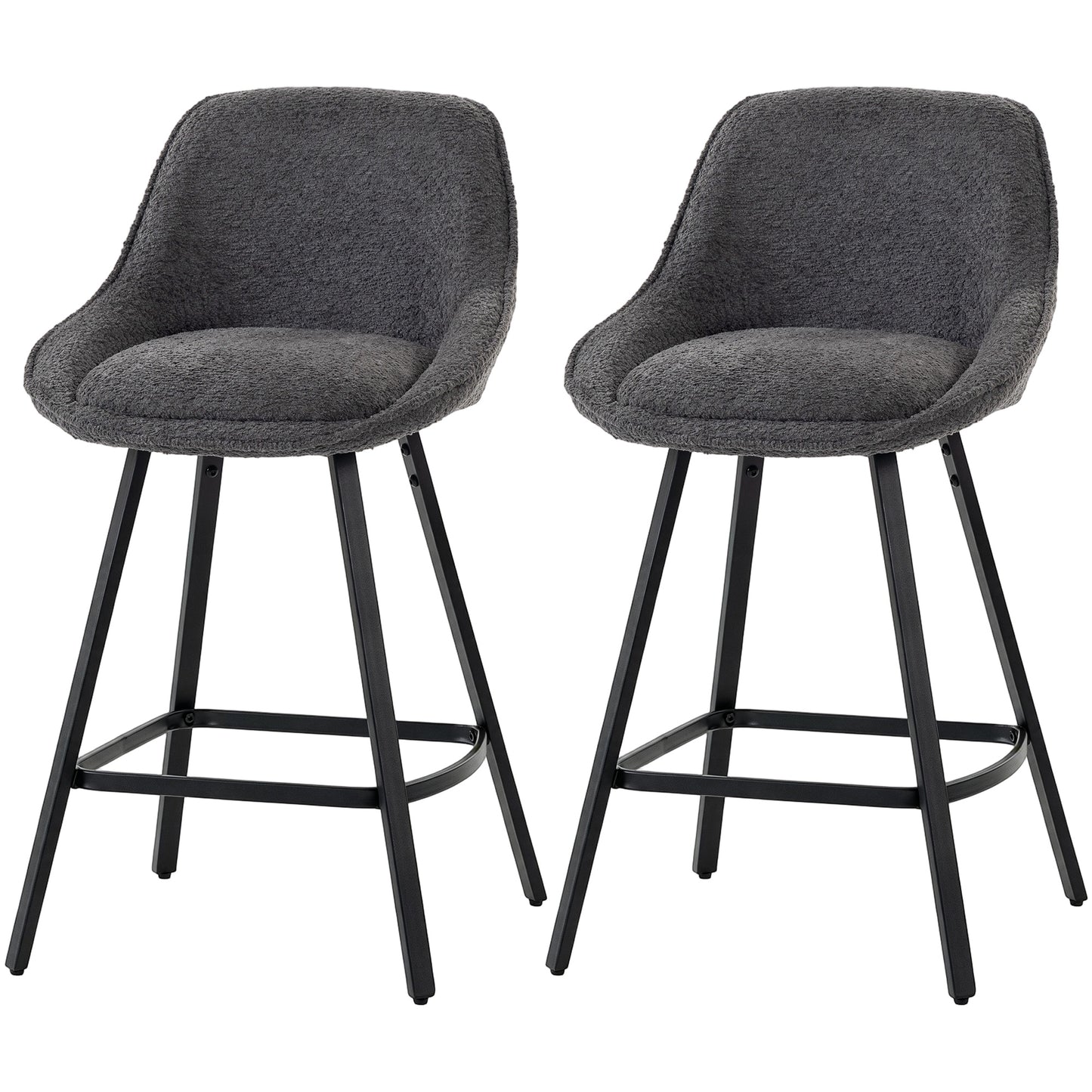 HOMCOM Bar Stools Set of 2, 64 cm Modern Linen-Touch Fabric 360° Swivel Counter Height Bar Chairs, Dark Grey