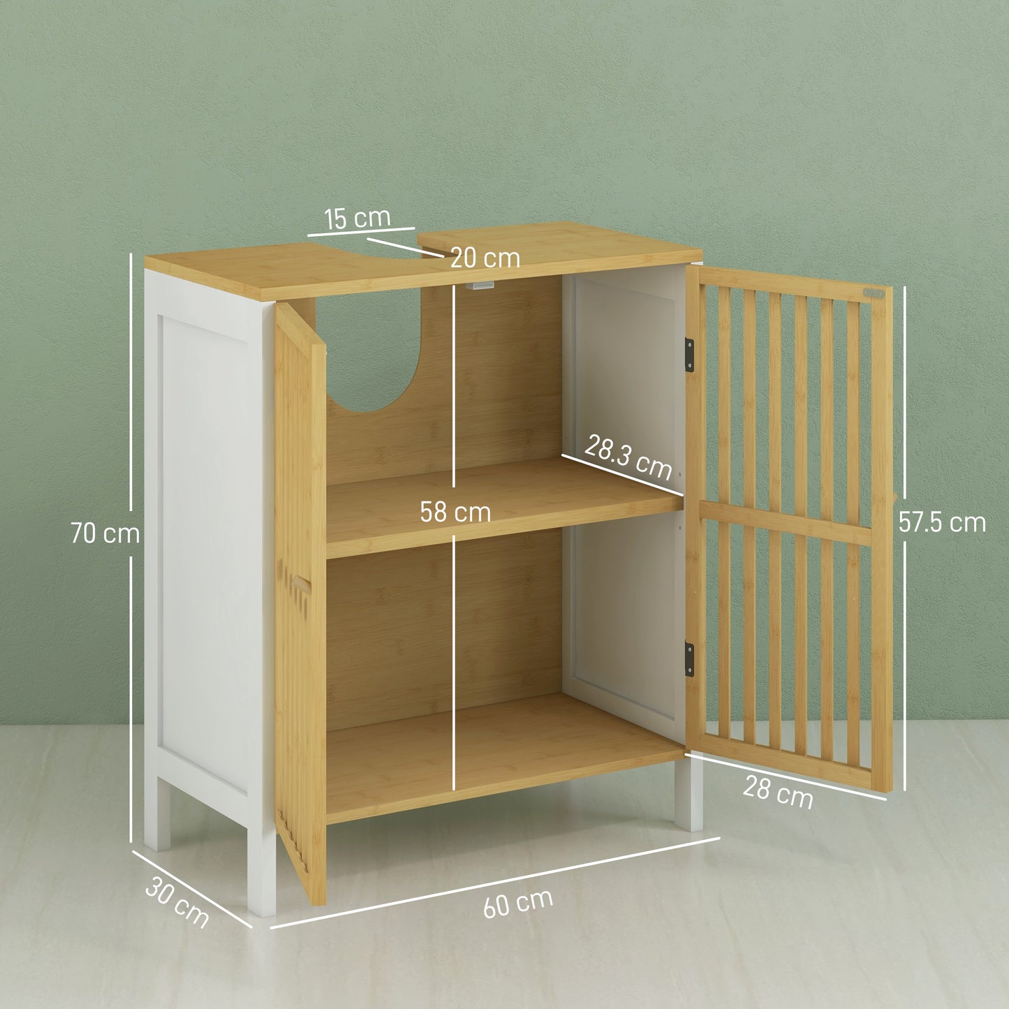 HOMCOM Bamboo-Blend Retro Cut-Out Under Sink Cabinet