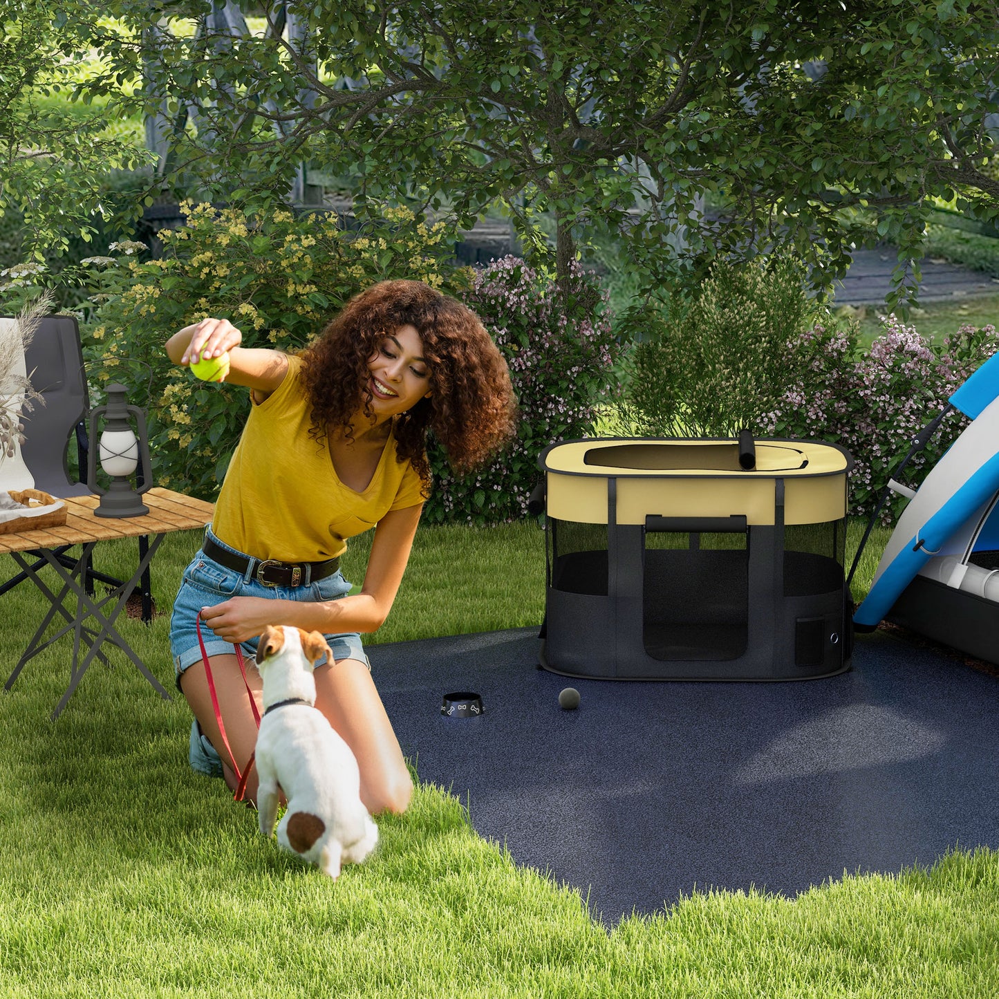 PawHut Foldable Dog Pen with Storage Bag for Indoor/Outdoor Use Yellow - Large