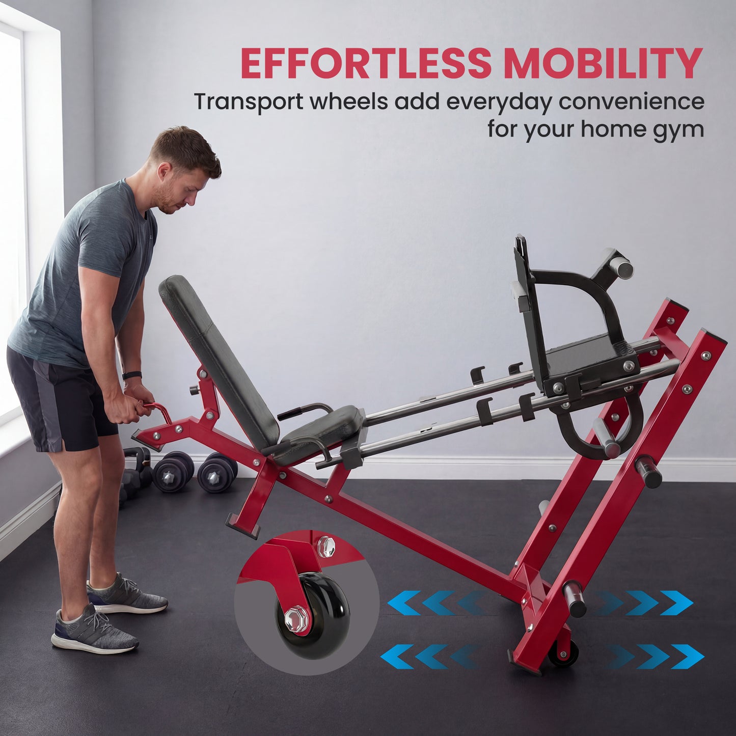 SPORTNOW Leg Press Machine with Wheels and Calf Block, Adjustable Squat Machine for Home Gym, 455KG Capacity