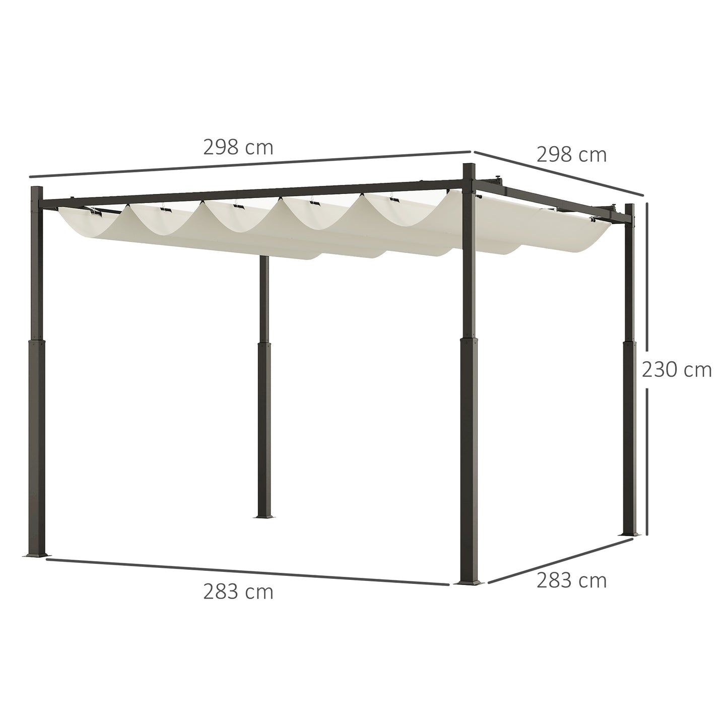 Outsunny 3x3m Garden Pergola with Retractable Roof, Sun Shade Canopy, Cream White