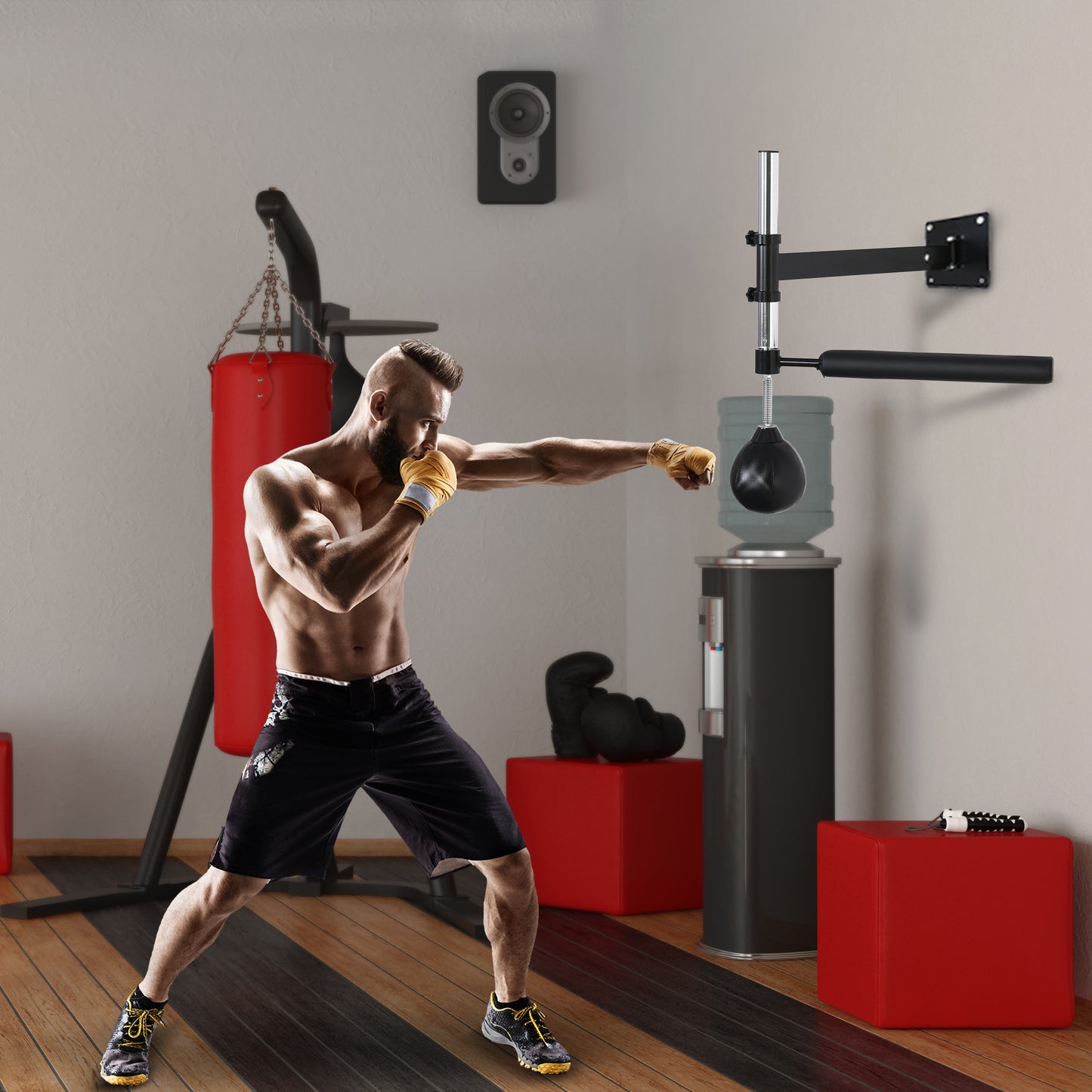 HOMCOM Wall Mount Height Adjustable Speed Bag Boxing, Height Adjustable Punching Bag, Training Kit