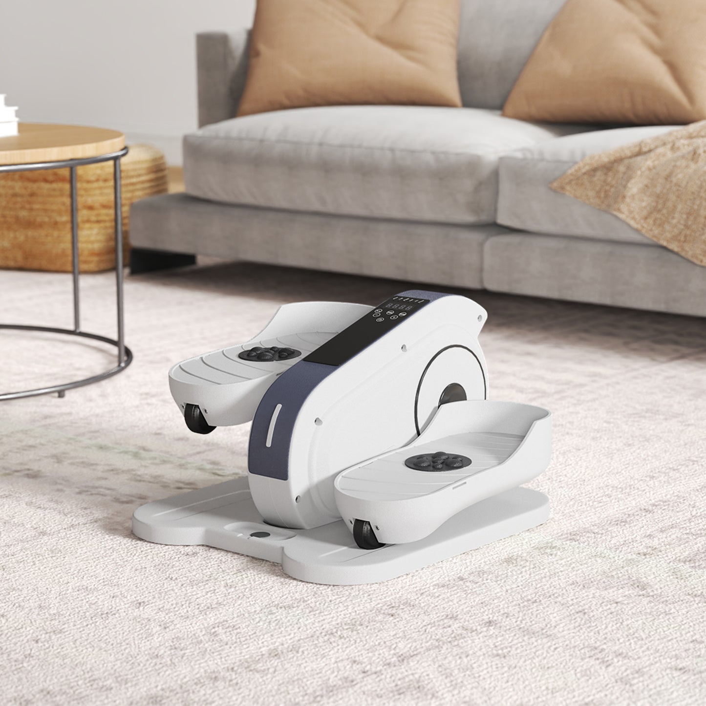 SPORTNOW Under Desk Elliptical, Mini Trainer with LCD Monitor & Remote, 10 Speeds, Quiet & Portable for Seniors, White