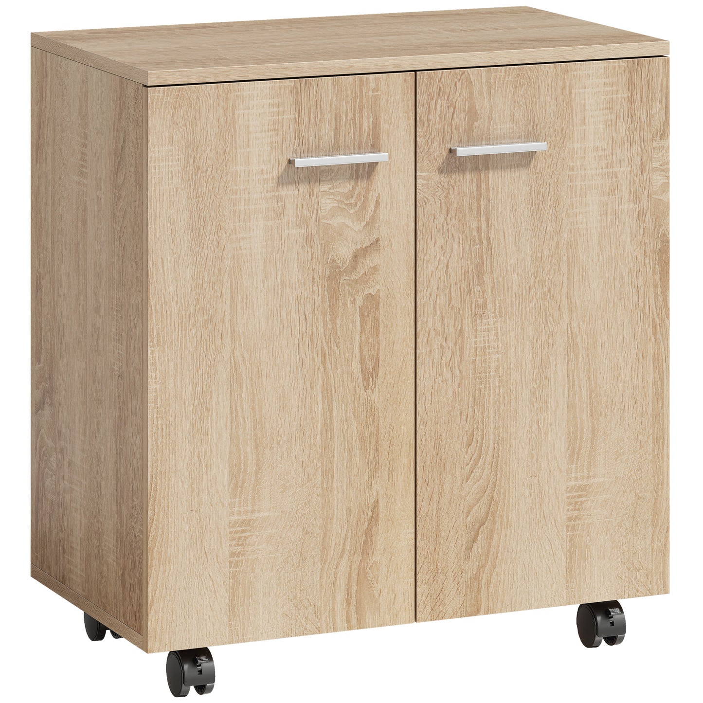 HOMCOM Mobile Sideboard Cabinet with 2 Doors and Internal Shelves for Living Room, Bedroom, 60L x 35W x 65H cm, Natural Wood