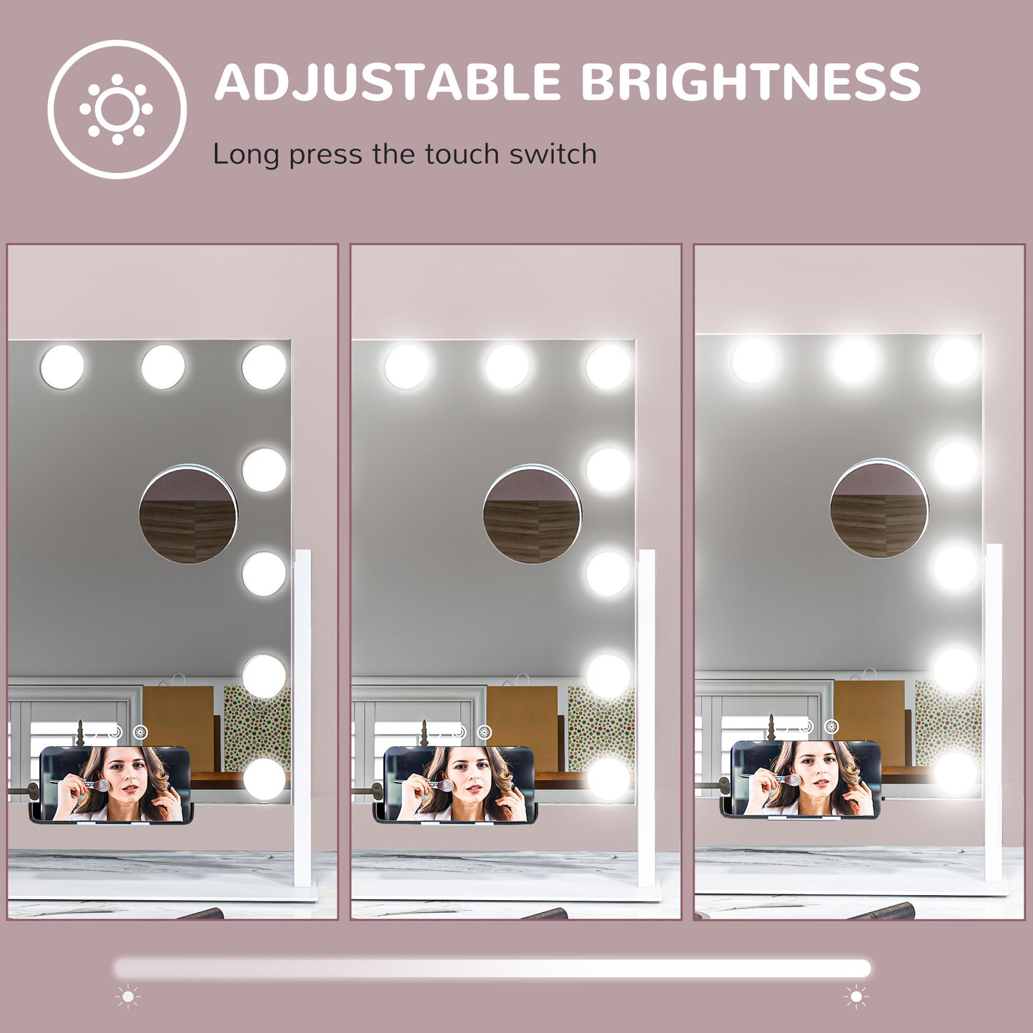 HOMCOM 37x46cm Hollywood Vanity Mirror, 12 LED Bulbs, 3 Colours, USB Port, Touch Screen