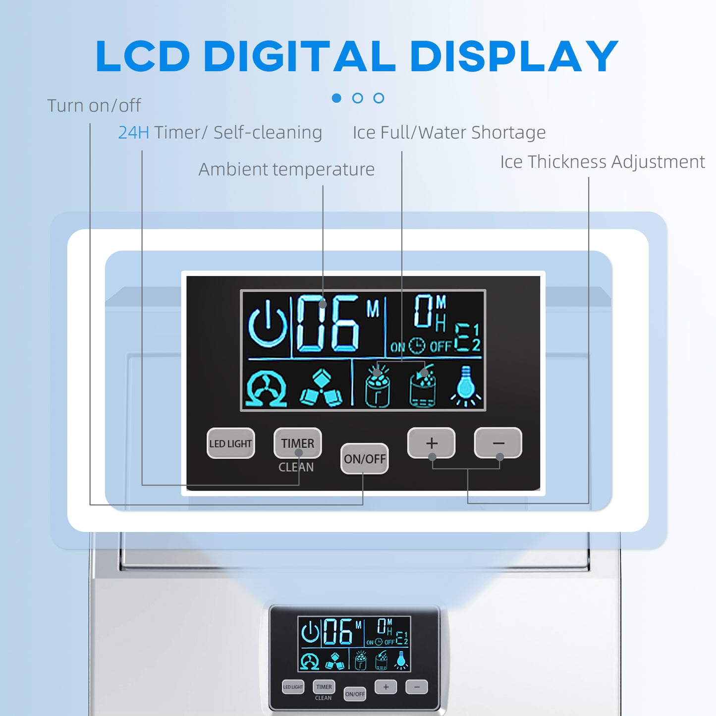 HOMCOM Commercial Ice Maker, Freestanding Industrial Ice Cube Machine, Digital Control, Self-cleaning, 4kg Storage, 30kg/24h for Home, Office, Bar - Silver