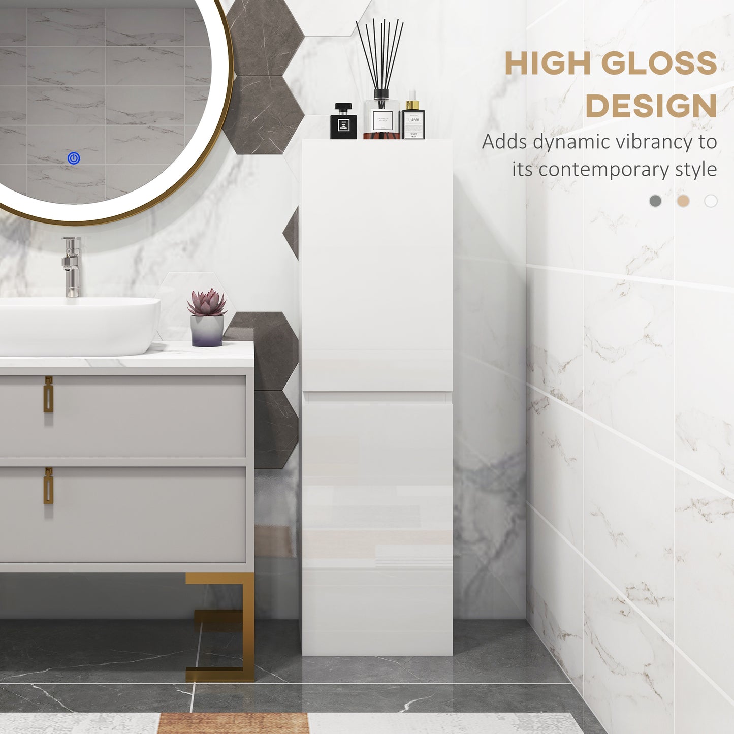 kleankin Bathroom Storage Unit, Tall Bathroom Cabinet with 2 Cupboards and Adjustable Shelves, White