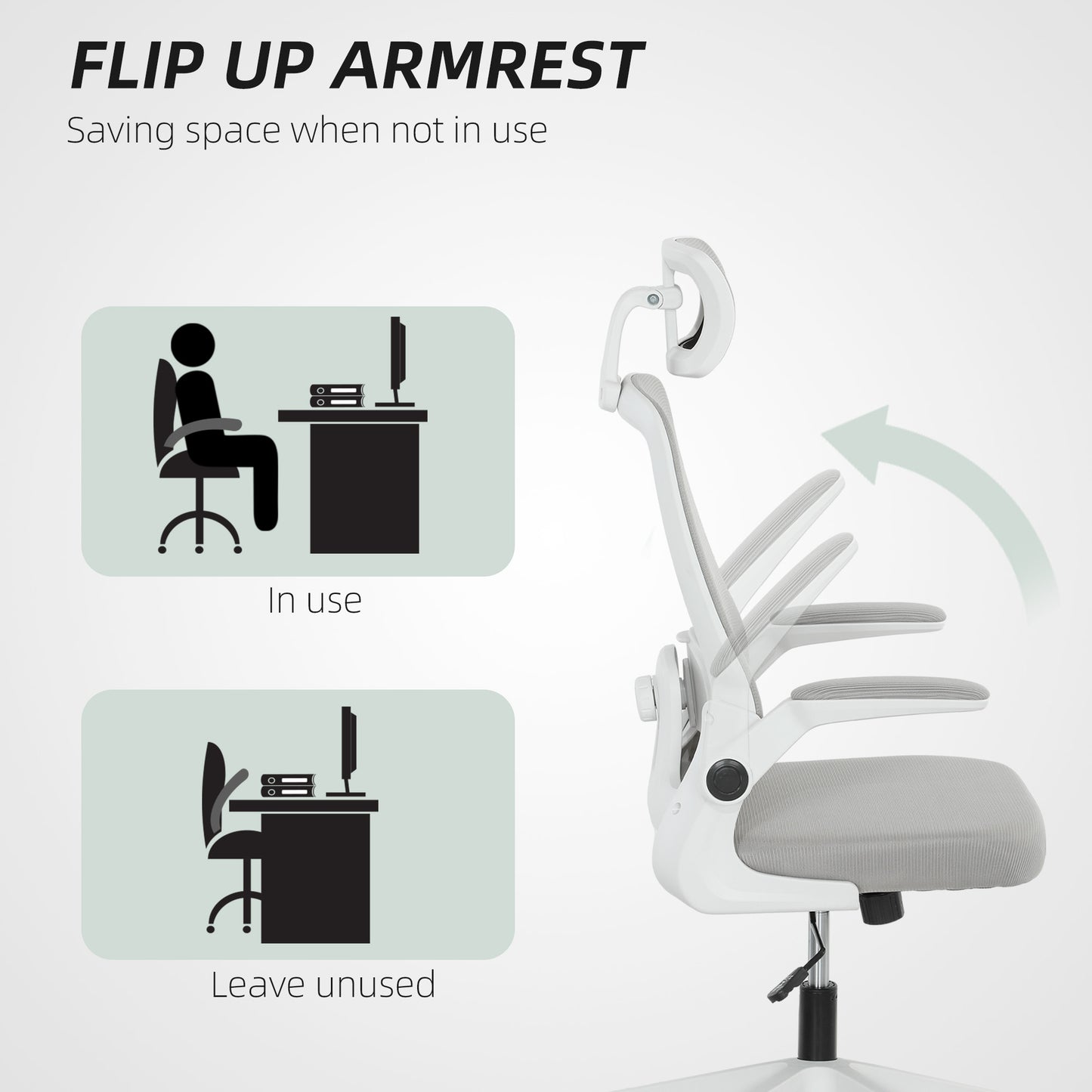 HOMCOM Executive Office Chair, Ergonomic Mesh, Flip-up Armrest, Adjustable Lumbar, Swivel, Grey