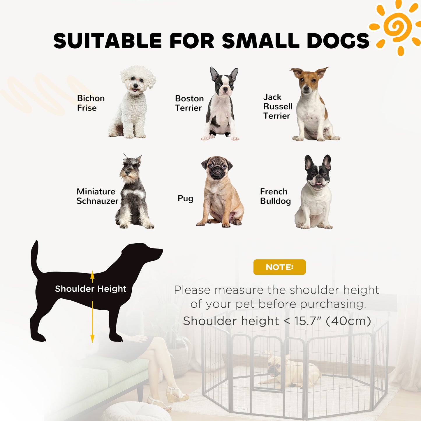 PawHut 8 Panels Heavy Duty Dog Playpen with Door Indoor Outdoor, for Small Dogs, 60cm High