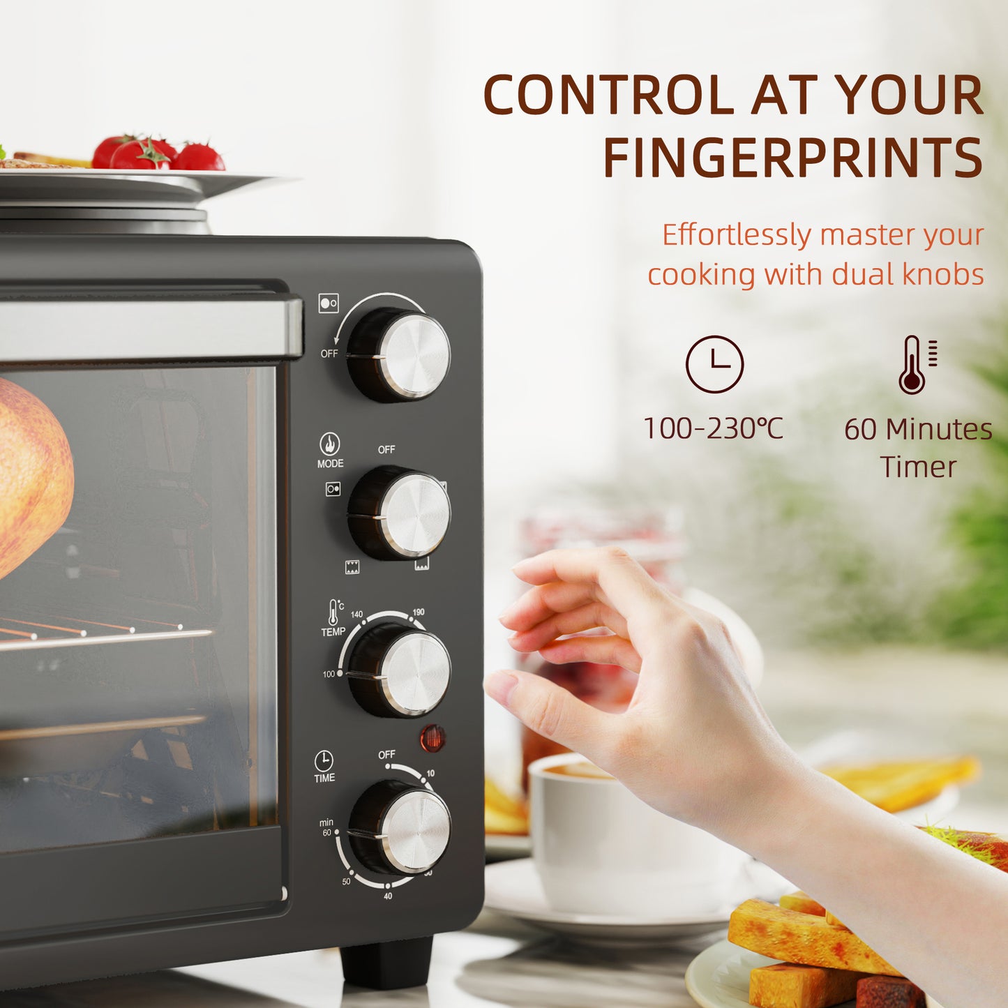 HOMCOM 28L Mini Oven with 2 Hot Plates, Toaster, Grill, Roast, Bake, Boil, Timer, 2600W, Black