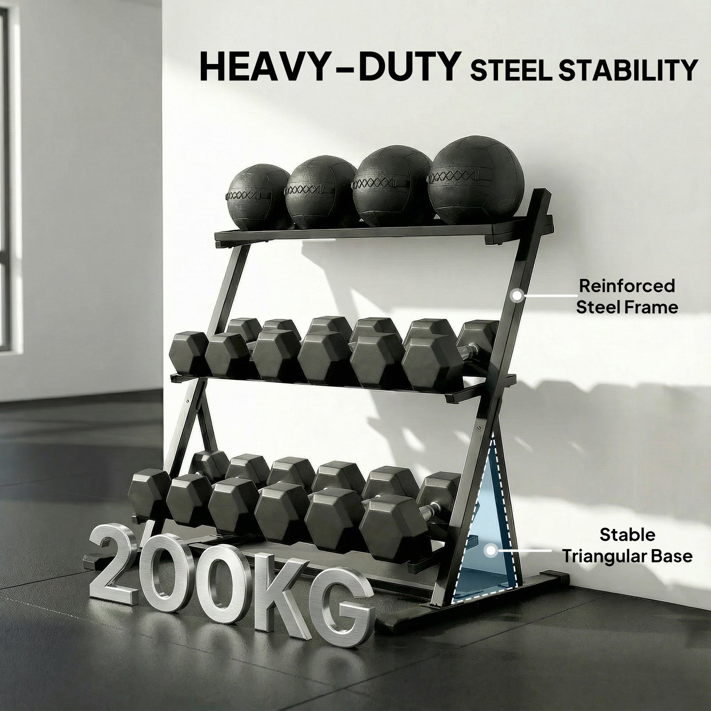 SPORTNOW 3-Tier Dumbbell Rack Heavy-Duty Home Gym 200KG