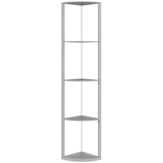 HOMCOM RGB LED Floor Lamp with Shelves, 5-Tier Dimmable with Adjustable Brightness, Remote Control, Corner Display Unit, Grey