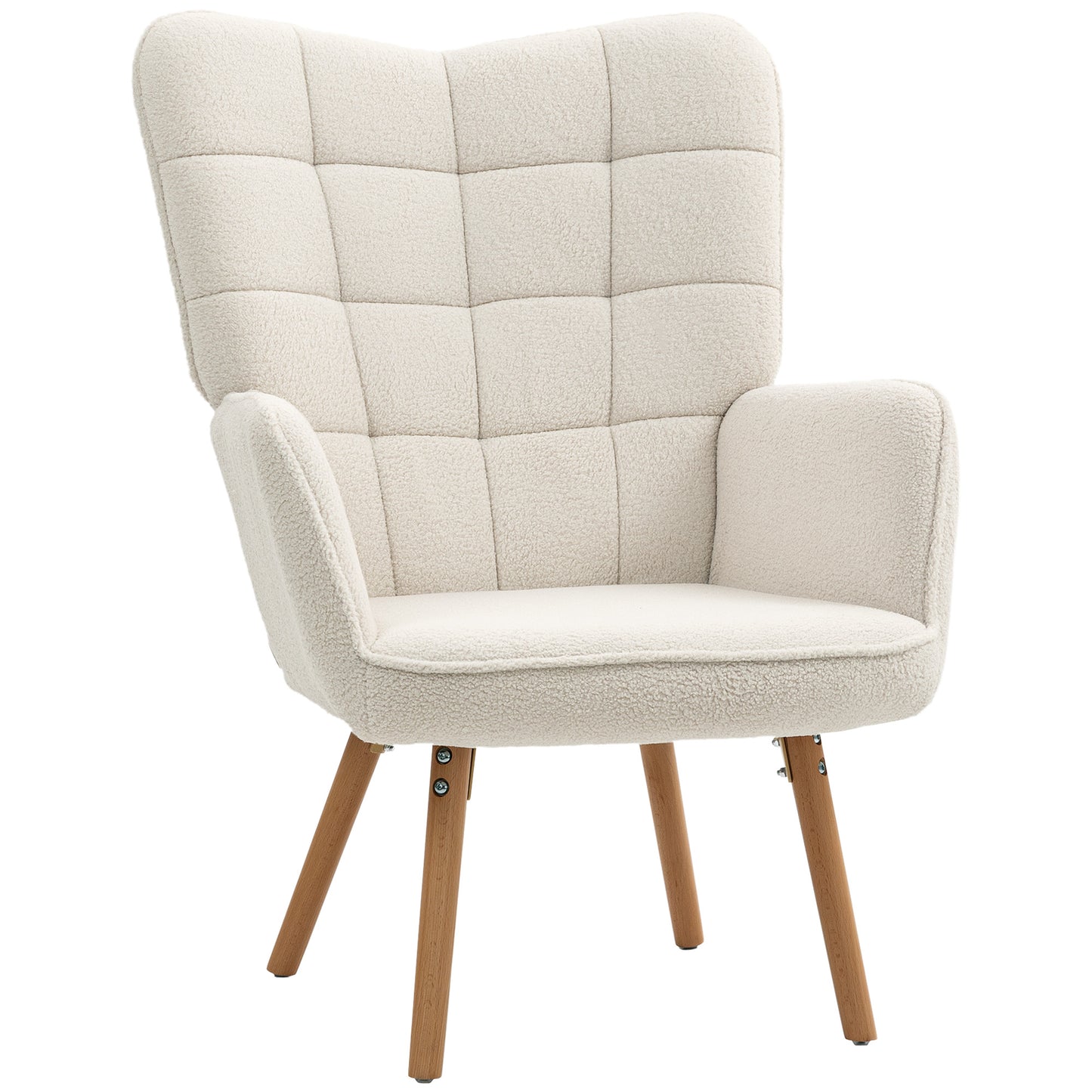 HOMCOM Modern Accent Chair, Upholstered Tufted Wingback Armchair with Seat Padding, Leisure Lounge Bedroom Chair with Wood Legs, Cream White