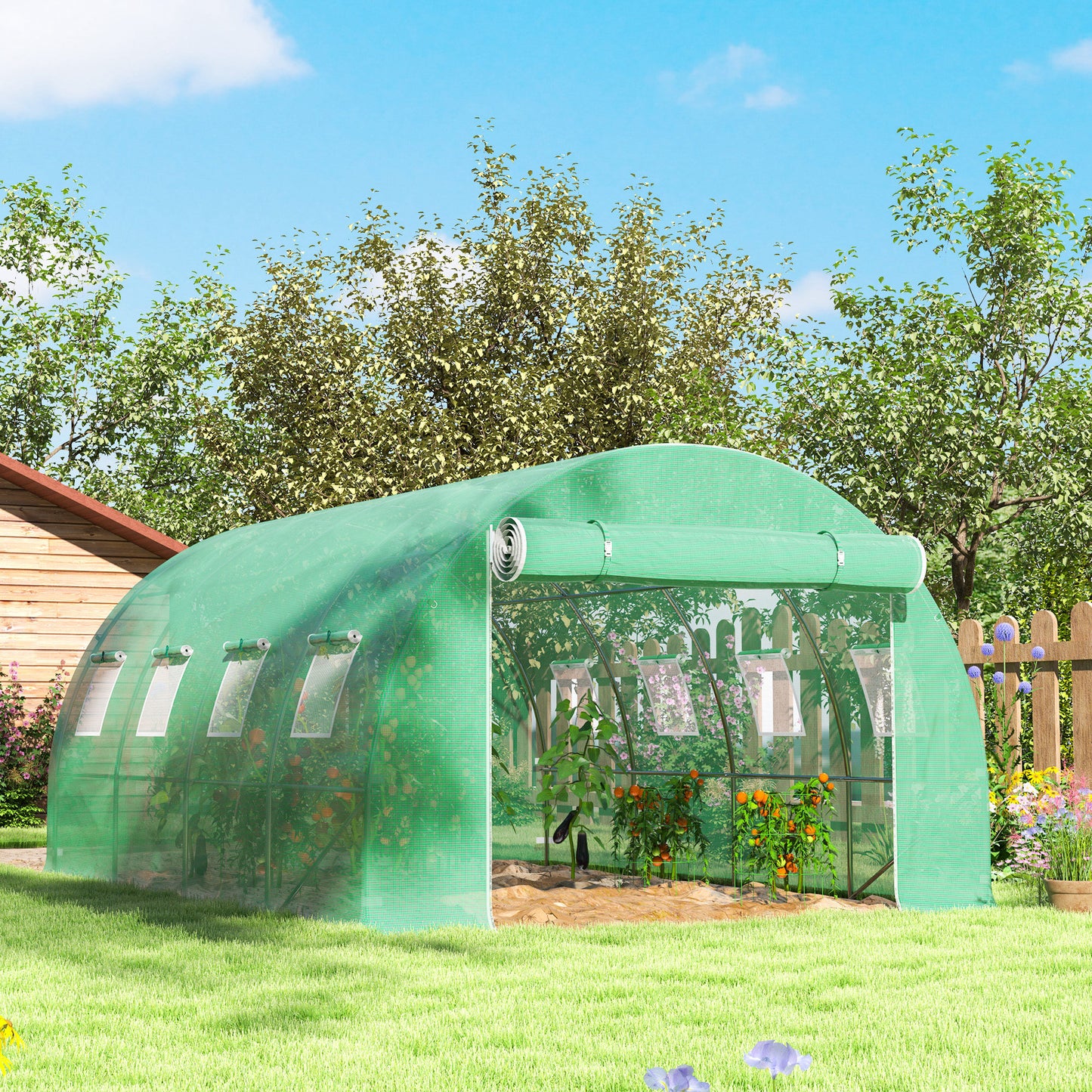 Outsunny 4x3x2m Greenhouse PE Replacement Cover ONLY for Winter Garden Tunnel Greenhouse with Roll-up Windows & Door, Green