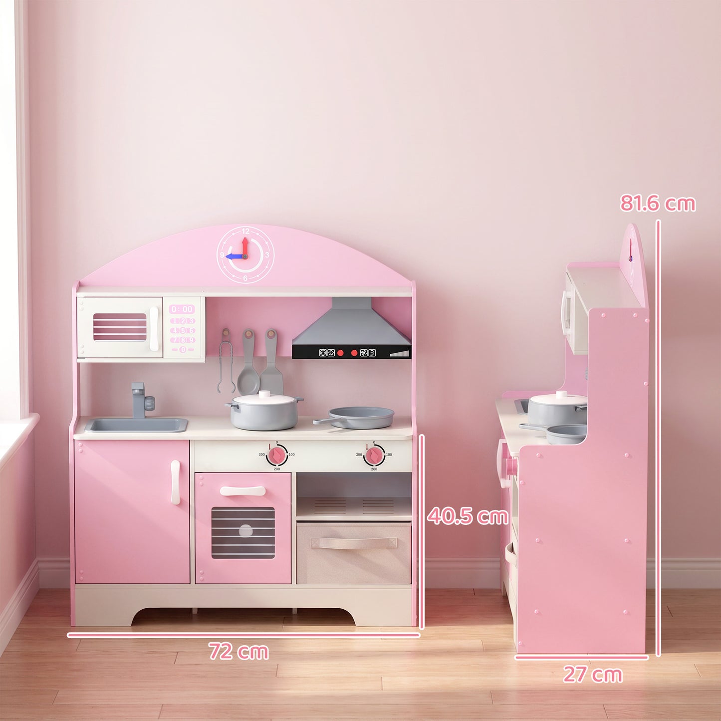 AIYAPLAY Kids Play Kitchen with Lights & Sounds, Pretend Play Toy set with Fabric Drawer, 5-Piece Accessories for 3-6 Years, Pink
