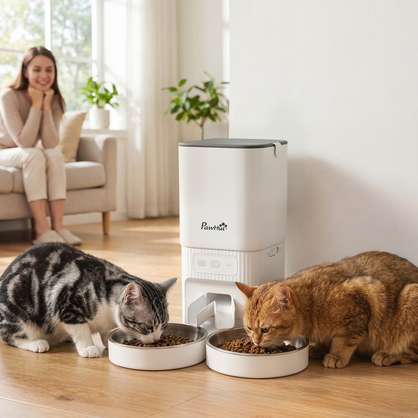 PawHut 7L Automatic Cat Feeder with App Control, 2.4G/5G WiFi, Timer, 15 Meals/Day, Dual Power, 10s Voice Recording, Anti-Clog
